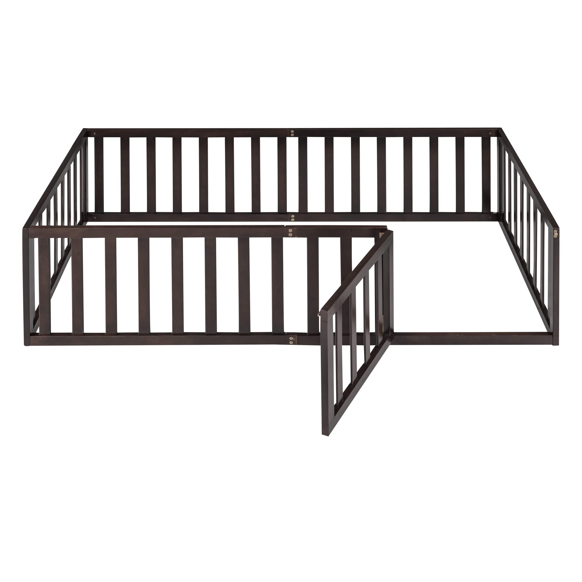LZ LEISURE ZONE Twin Size Solid Wood Platform Bed Frame with Fence & Door - Espresso Finish Daybed for Kids Room, Guest Bedroom & Small Spaces