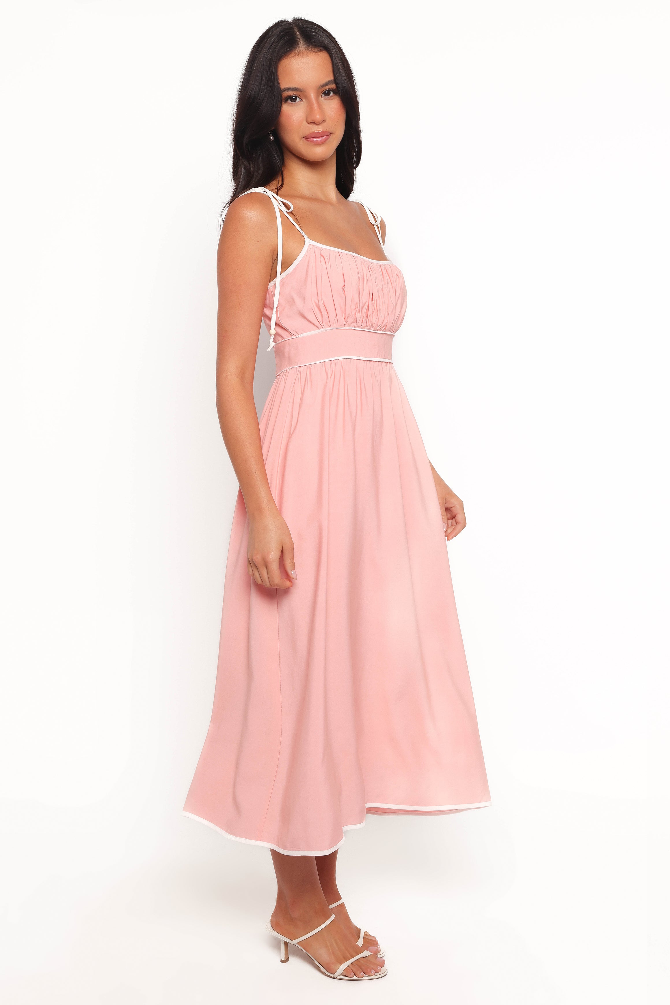 Women's Pink Henley Midi Dress - Flattering Casual Summer Dress for Beach, Date Night & Everyday Wear