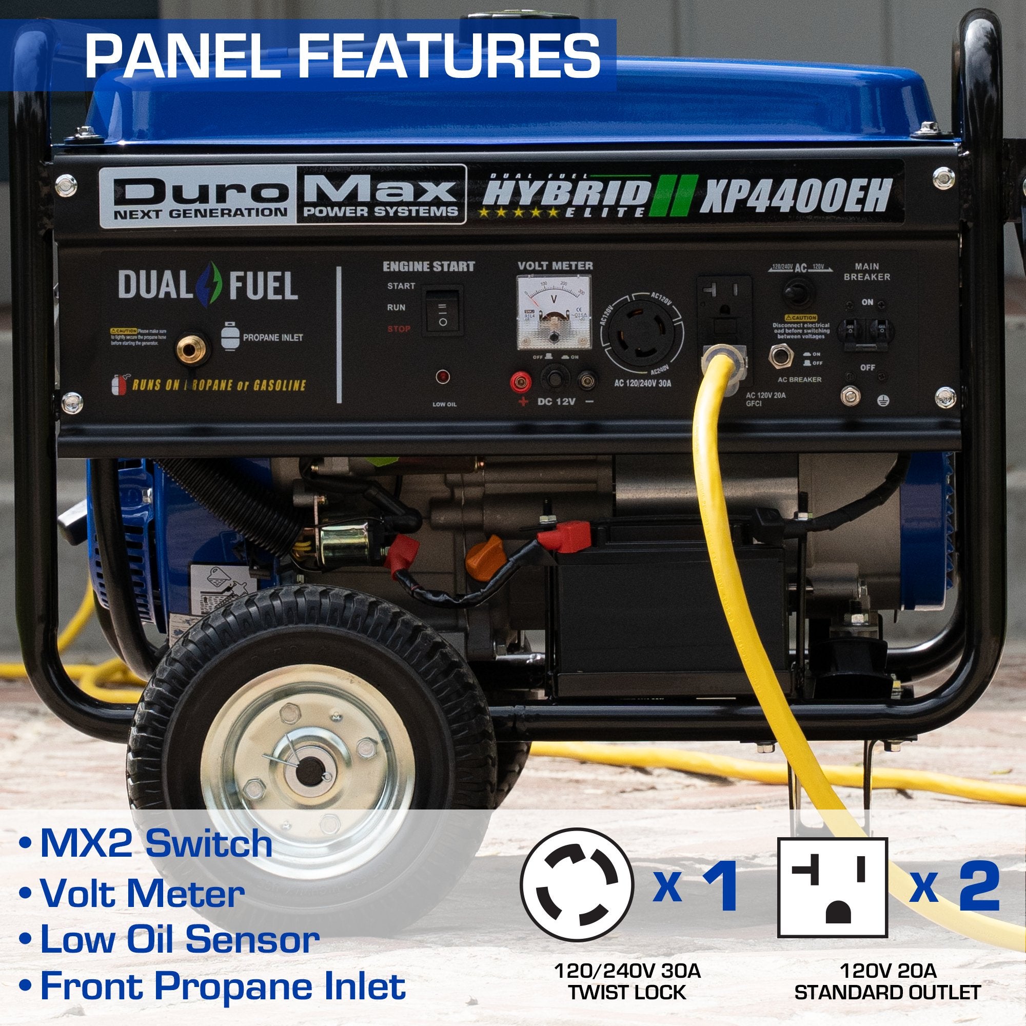 DuroMax XP4400EH 3500W/4400W Dual Fuel Portable Generator with Electric Start - Ideal for Home Backup Power, Camping & Emergency Use