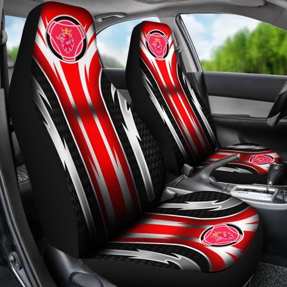 Premium 2-Piece Front Scania Seat Covers in Red (Part# 144627) - Durable Protection for Truck & Semi-Truck Drivers - Perfect for Long Hauls & Work Commutes