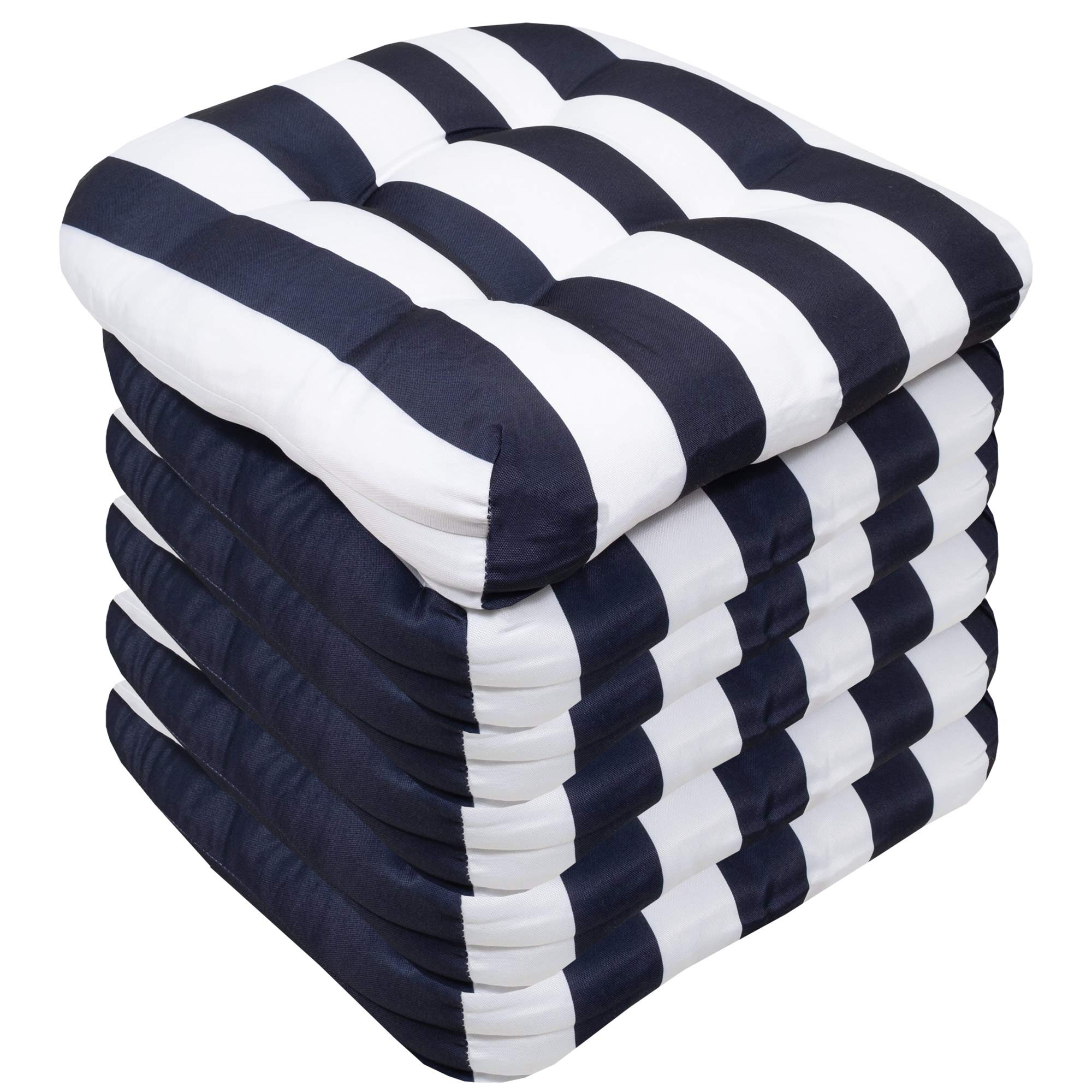 Premium Outdoor Chair Cushions 19x19 Inch - 6 Pack Thick Tufted Patio Seat Covers with Fiber Fill, Comfortable Havana Navy/White - Perfect for Garden, Poolside, Deck & Backyard Furniture