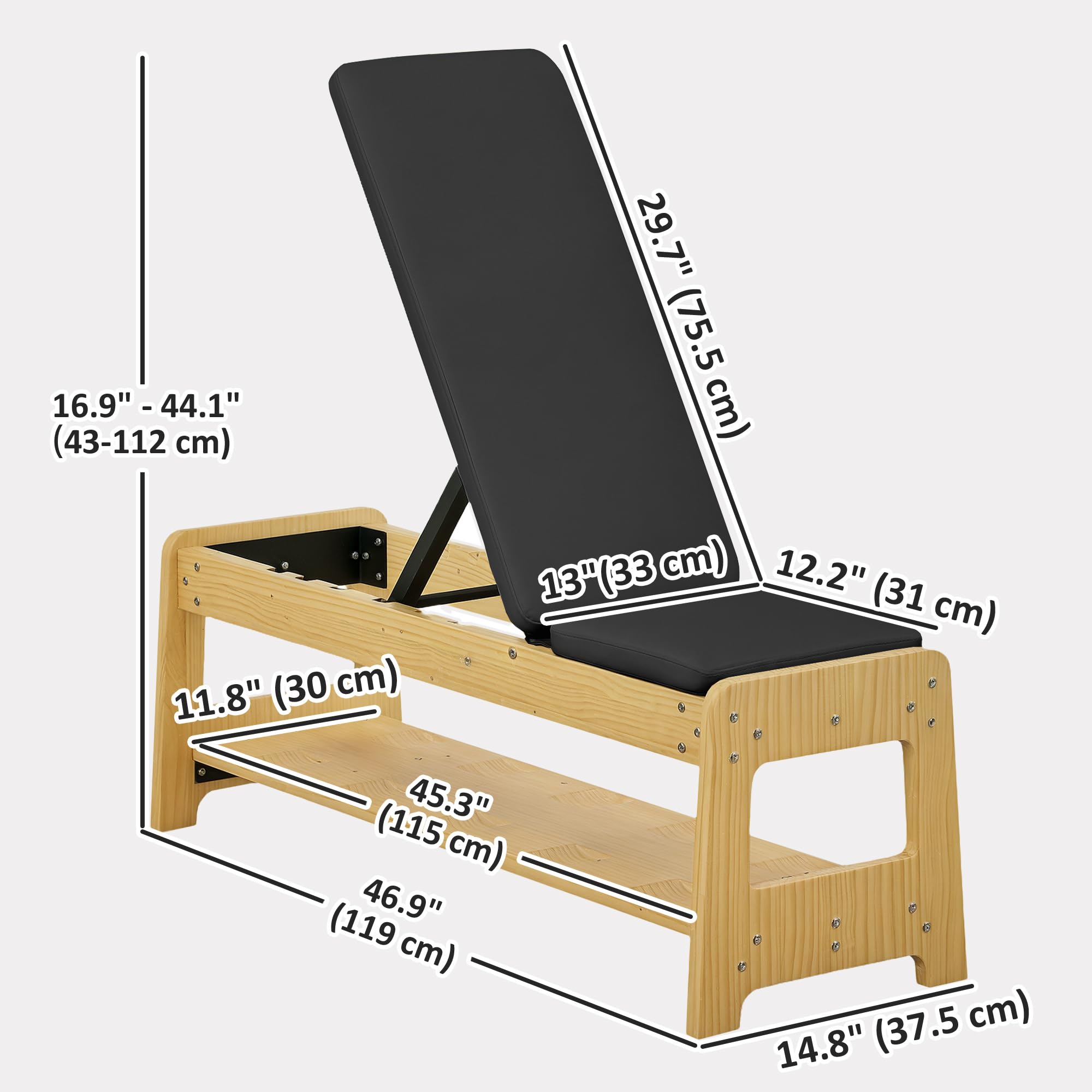 Soozier Adjustable Weight Bench with Dumbbell Rack - Wooden Workout Bench for Home Gym, Flat/Incline Exercise Bench for Strength Training & Weight Lifting - Perfect for Home Fitness, Bodybuilding & CrossFit Workouts