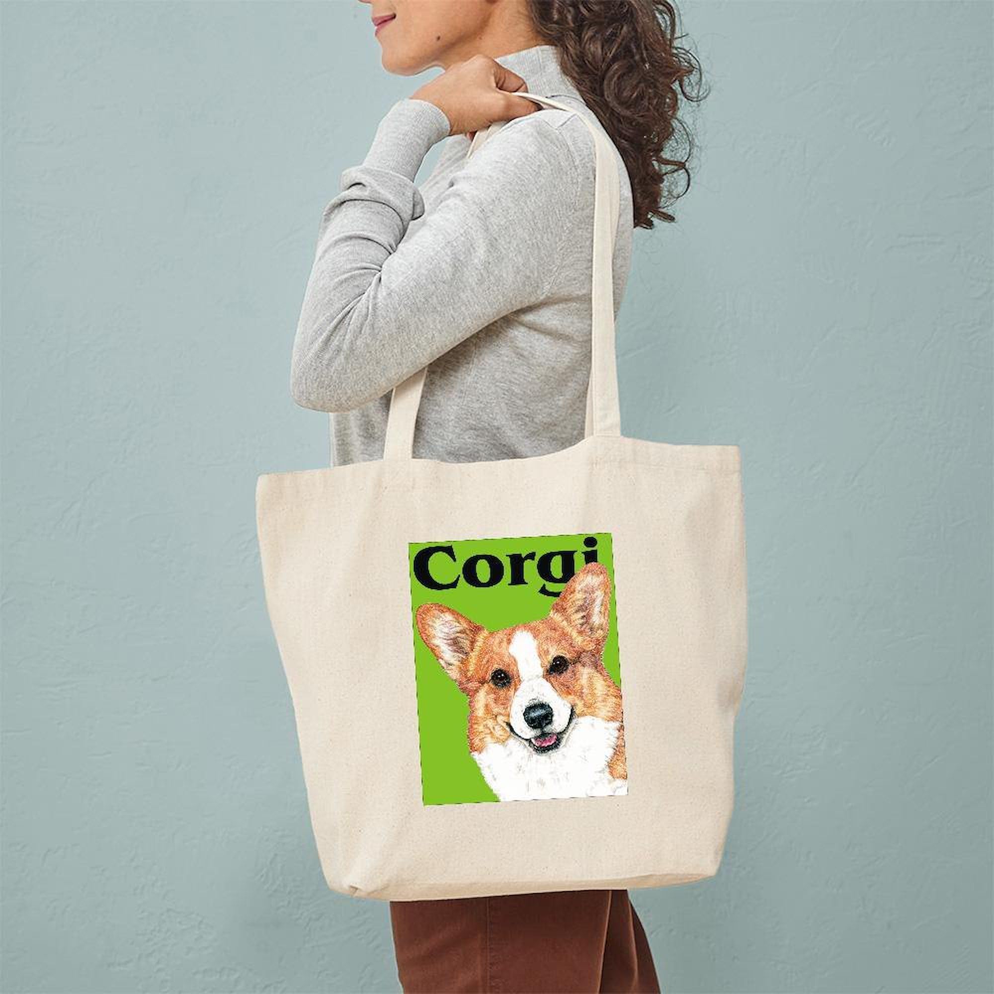 Pembroke Welsh Corgi Green Pop Art Canvas Tote Bag - Eco-Friendly Reusable Shopping Bag for Groceries, Beach & Work
