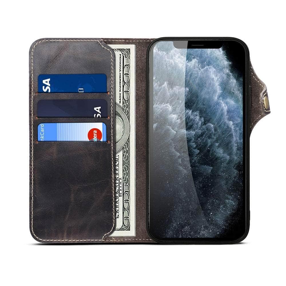 Genuine Leather iPhone 15 Pro Max Wallet Case - Vintage Style Card Holder for Men & Women - Perfect for Everyday Use, Travel & Business