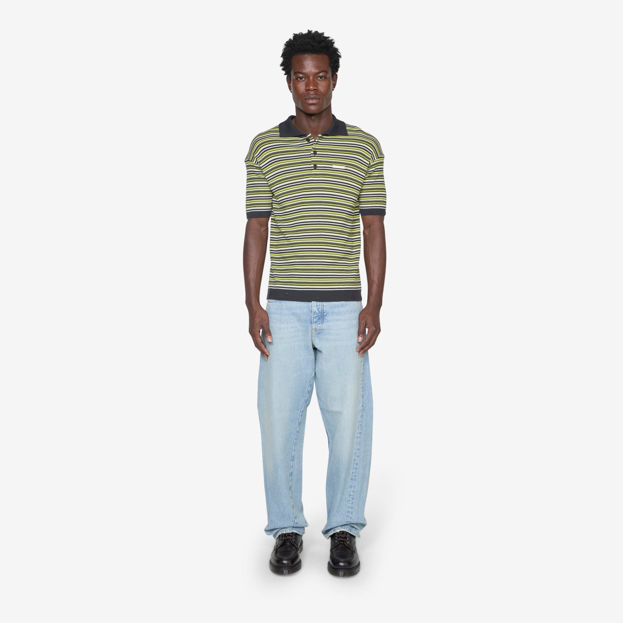 Premium Stripe Polo Sweater for Men - Charcoal & Lime Color Block Design | Casual Office Wear & Weekend Outfits