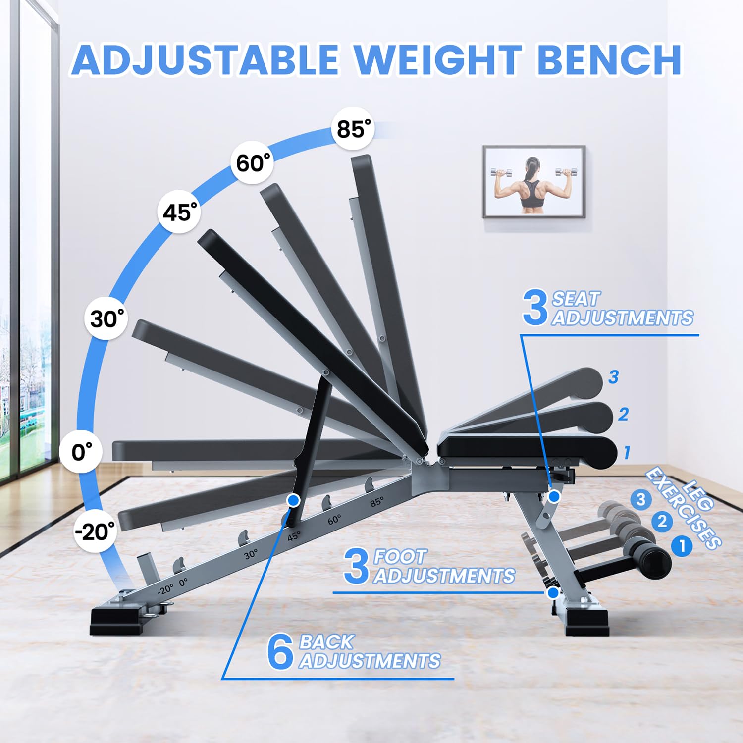 **Heavy Duty Adjustable Weight Bench for Home Gym - Strength Training & Weightlifting with Upgraded Breathable Leathaire Material (Black) - Perfect for Full-Body Workouts, Dumbbell Exercises & Home Fitness**