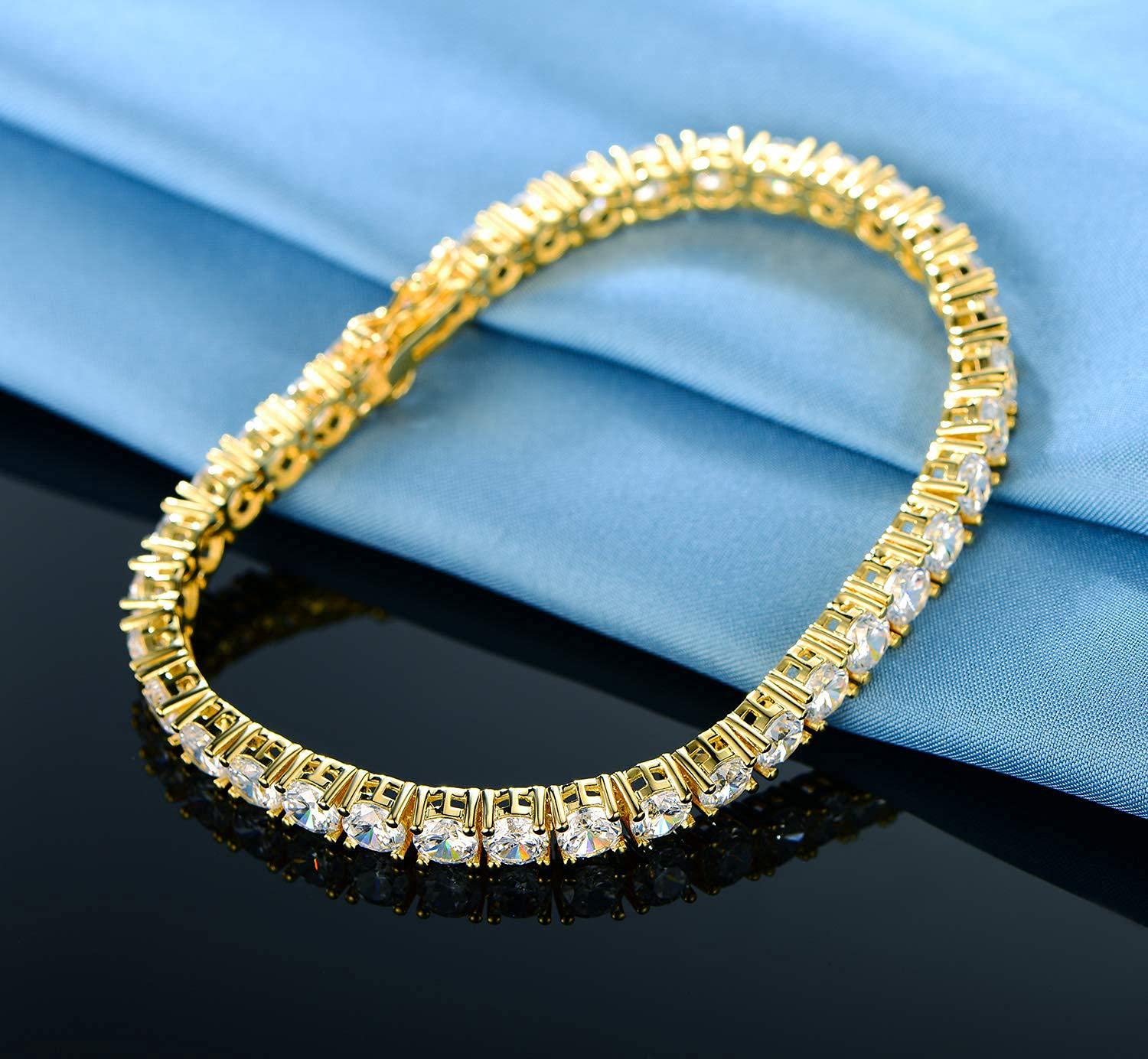 Gemsme 18K Yellow Gold Plated Tennis Bracelet for Men & Women - 4.0mm Round Cubic Zirconia Classic Jewelry - Adjustable Size 6-9 Inch - Perfect for Weddings, Anniversaries & Special Occasions