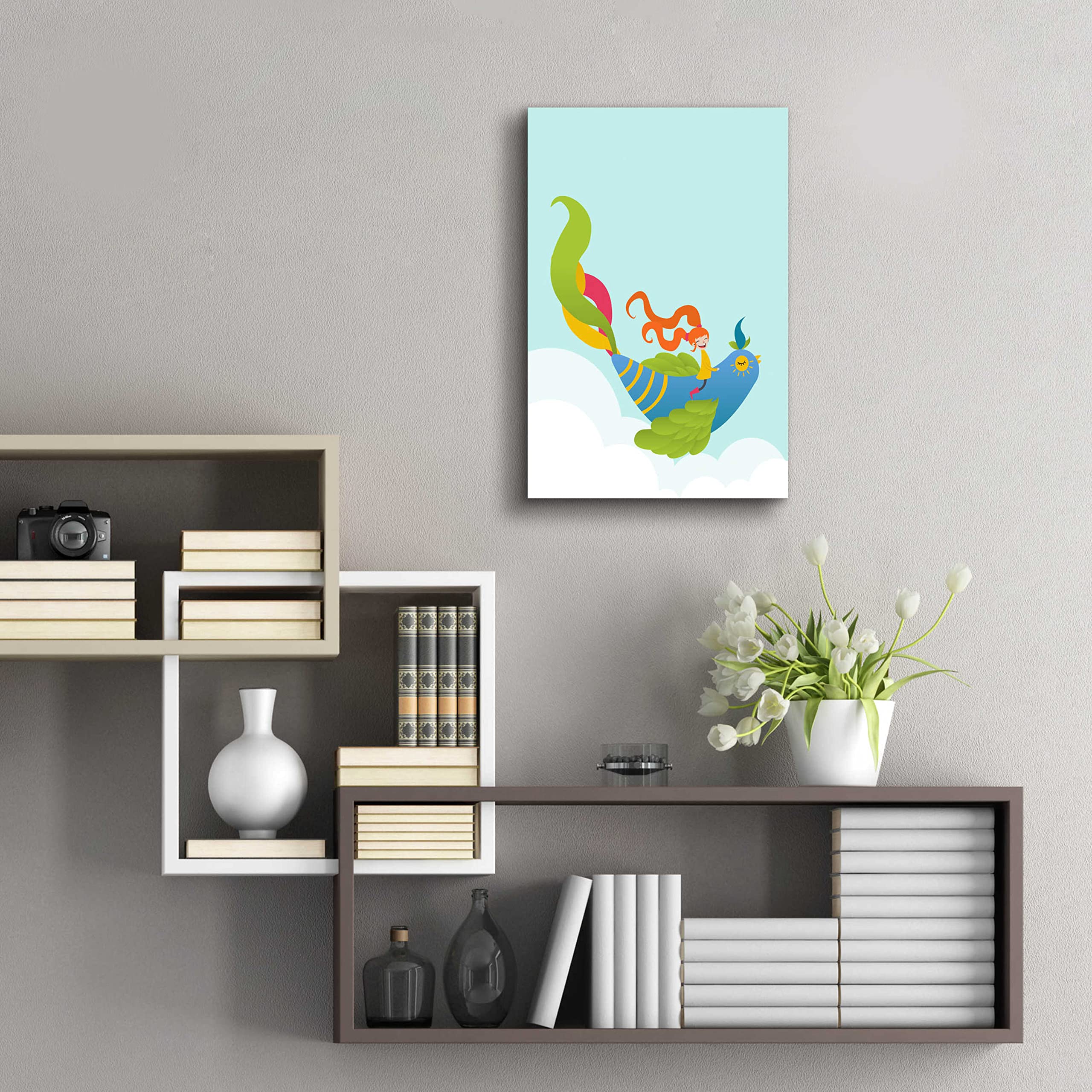 Volkan Dalyan 'Bird and Girl' Acrylic Glass Wall Art - 16x24 Inches Modern Home Decor, Living Room & Bedroom Abstract Painting for Contemporary Interior Design