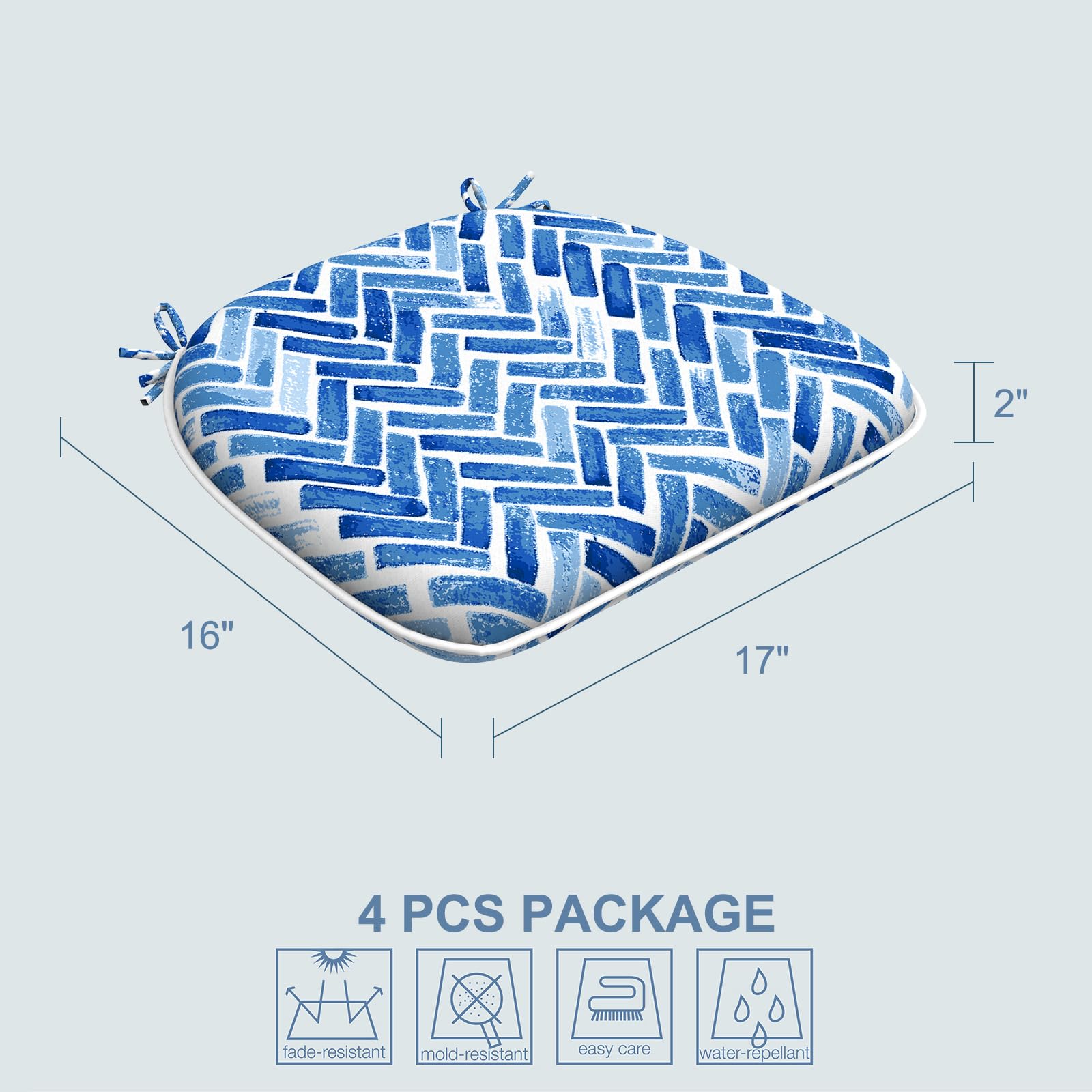 LVTXIII 4-Pack Blue Bricks Indoor/Outdoor Chair Cushions with Ties - 16x17 Inch Patio Seat Pads for Garden, Home & Office Furniture - Weather-Resistant & Comfortable for Lounging, Dining & Relaxing