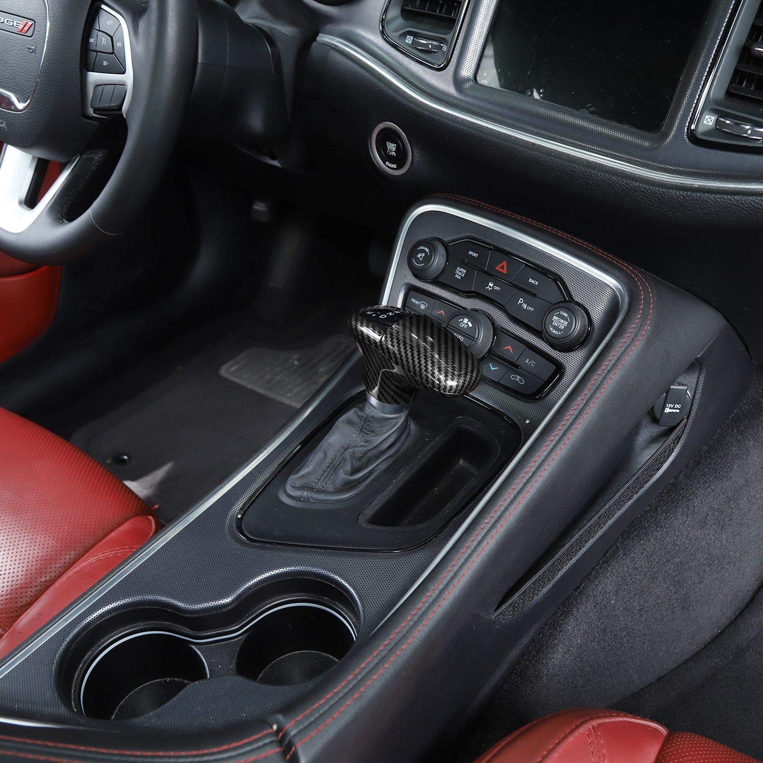 ABS Carbon Fiber Gear Shift Knob Cover for Dodge Challenger (2015-2025), Charger (2018-2025), Durango (2018-2025) - 3pc Interior Accessories Set - Upgrade Your Ride with Premium Style & Grip for Daily Driving & Car Shows