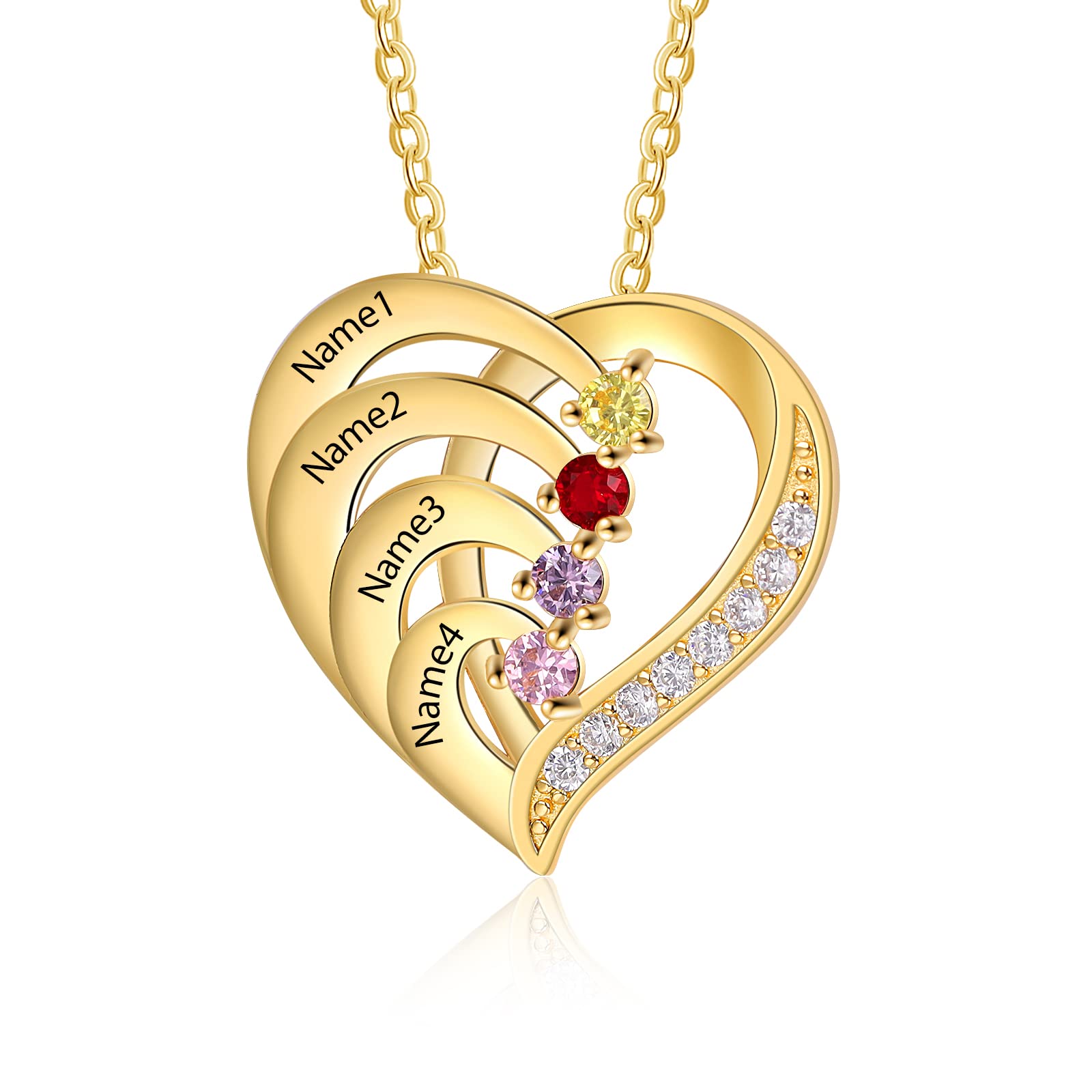 Custom Personalized Mother's Necklace with 4 Names & Birthstones - 925 Sterling Silver Engraved Heart Pendant for Women - Perfect Gift for Mom, Grandma, Nana - Ideal for Mother's Day, Birthday, Anniversary & Special Occasions