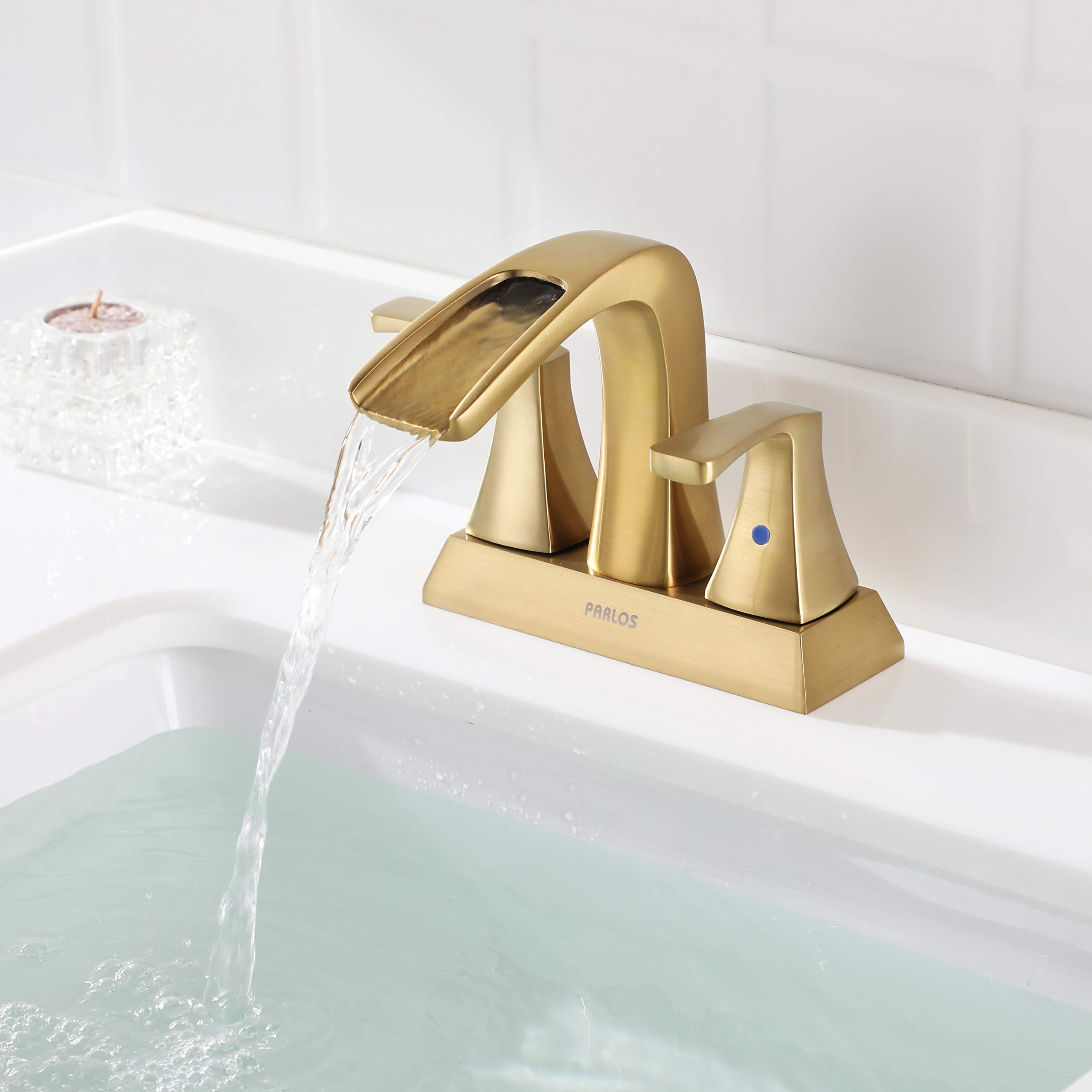 Parlos Brushed Gold Waterfall Roman Bathtub Faucet & Bathroom Sink Faucet Set - Vintage Style Bathroom Fixtures for Luxury Spa-Like Experience