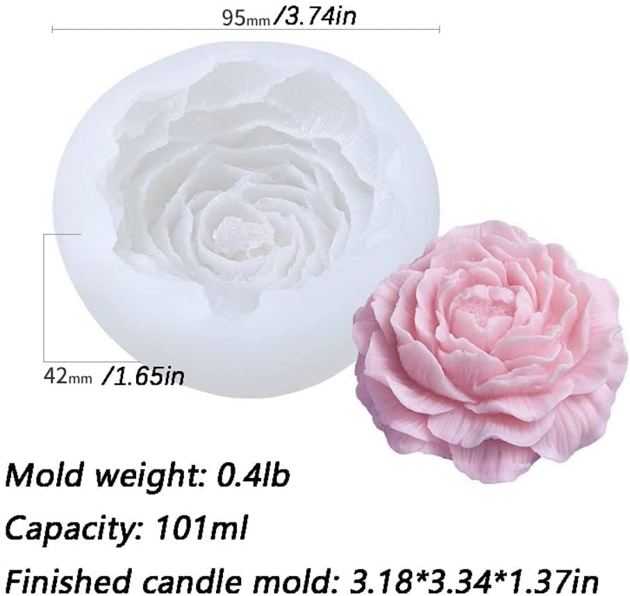 Brightail INFRA 3D Silicone Candle Wax Molds - DIY Peony Flower Mold for Resin, Soap & Aromatherapy Candles - Reusable Soy Wax Candle Making Kit for Home Decor, Wedding Centerpieces & Gift Making