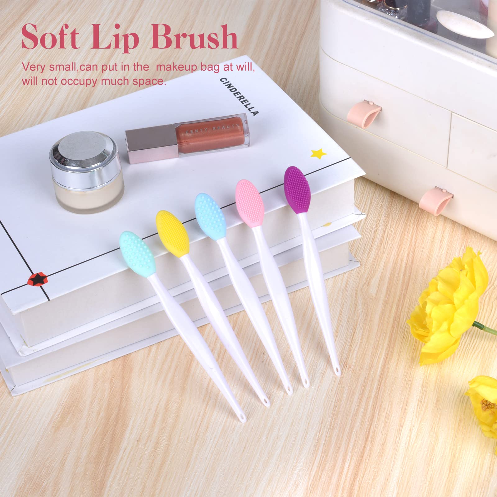 5-Piece Double-Sided Silicone Lip Exfoliator Brush Set - Lip Scrubber & Massage Tool for Dark Lips & Dry Skin Care - Perfect for Exfoliation, Lipstick Application & Spa Treatments