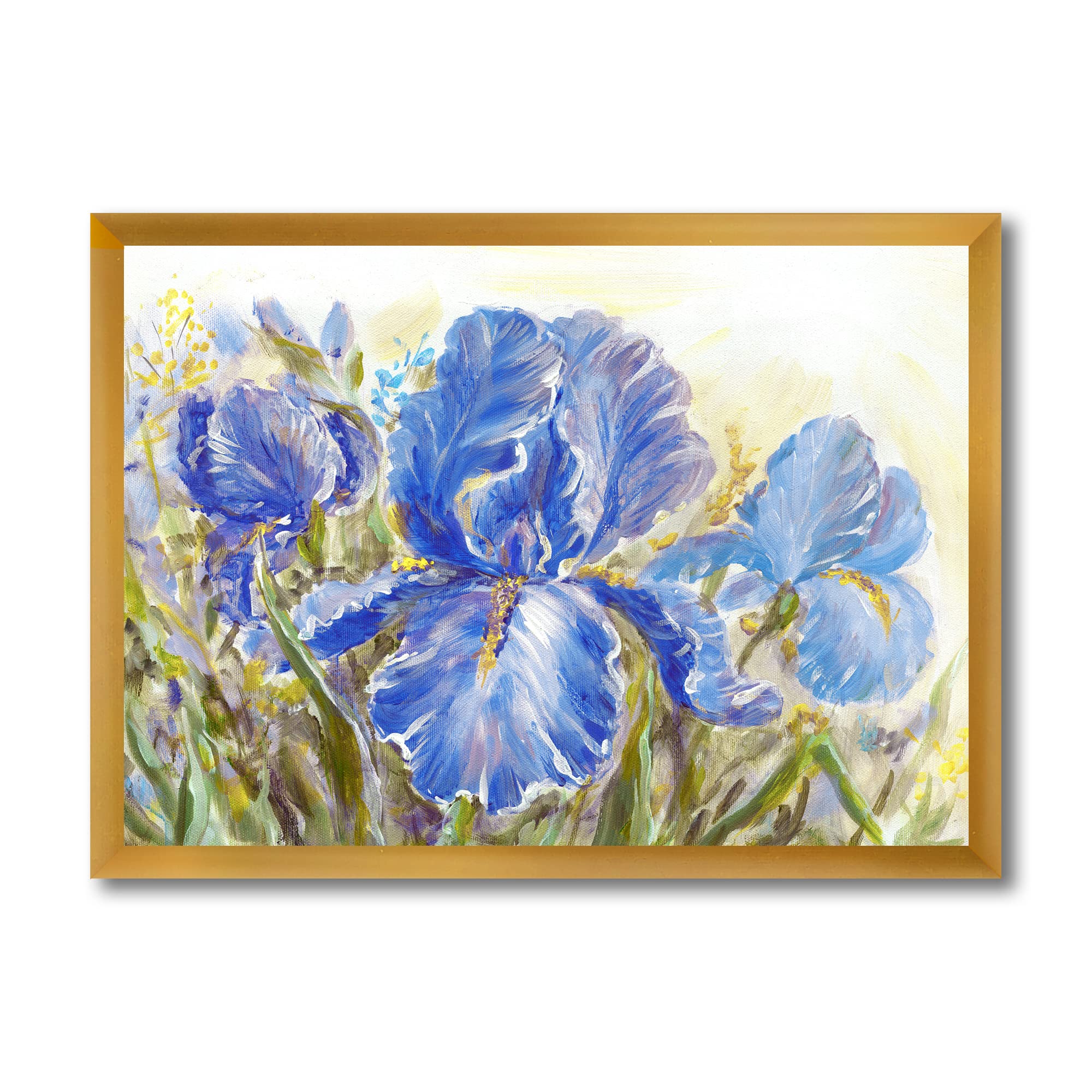 DesignQ Irises Blossoming Flowers Traditional Framed Wall Art - Vintage Floral Canvas Painting for Living Room, Bedroom & Office Decor