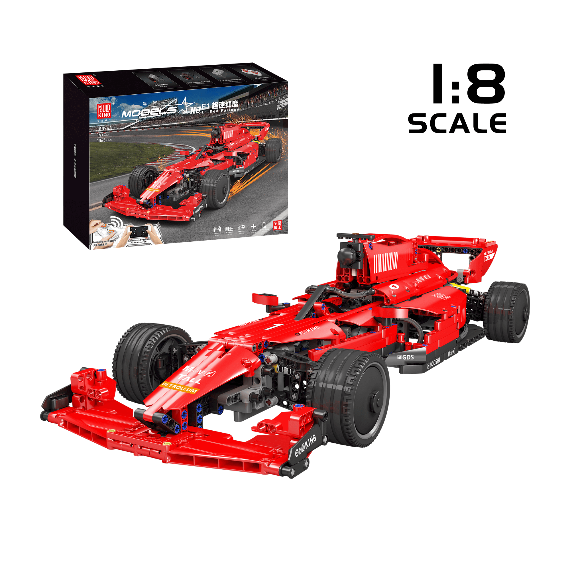 MOULD KING 18024A/B RC Formula Race Car Building Set - 1,065 PCS STEM Toy for Kids & Adults | Remote Control Racing Car for Indoor & Outdoor Play