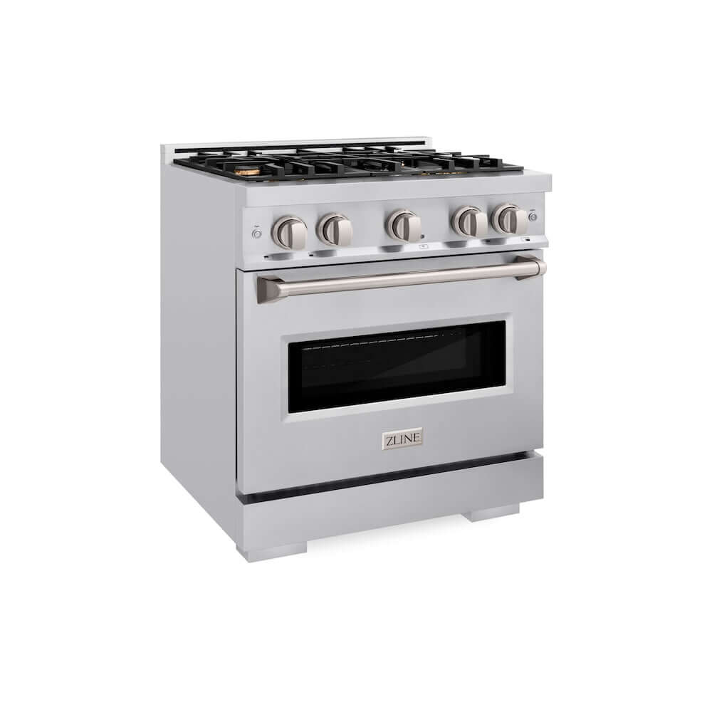 ZLINE 30 Inch 4.2 Cu. Ft. Stainless Steel Dual Fuel Range - Gas Cooktop & Electric Convection Oven with 4 Brass Burners (CDR BR 30) - Perfect for Modern Kitchens & Professional Cooking