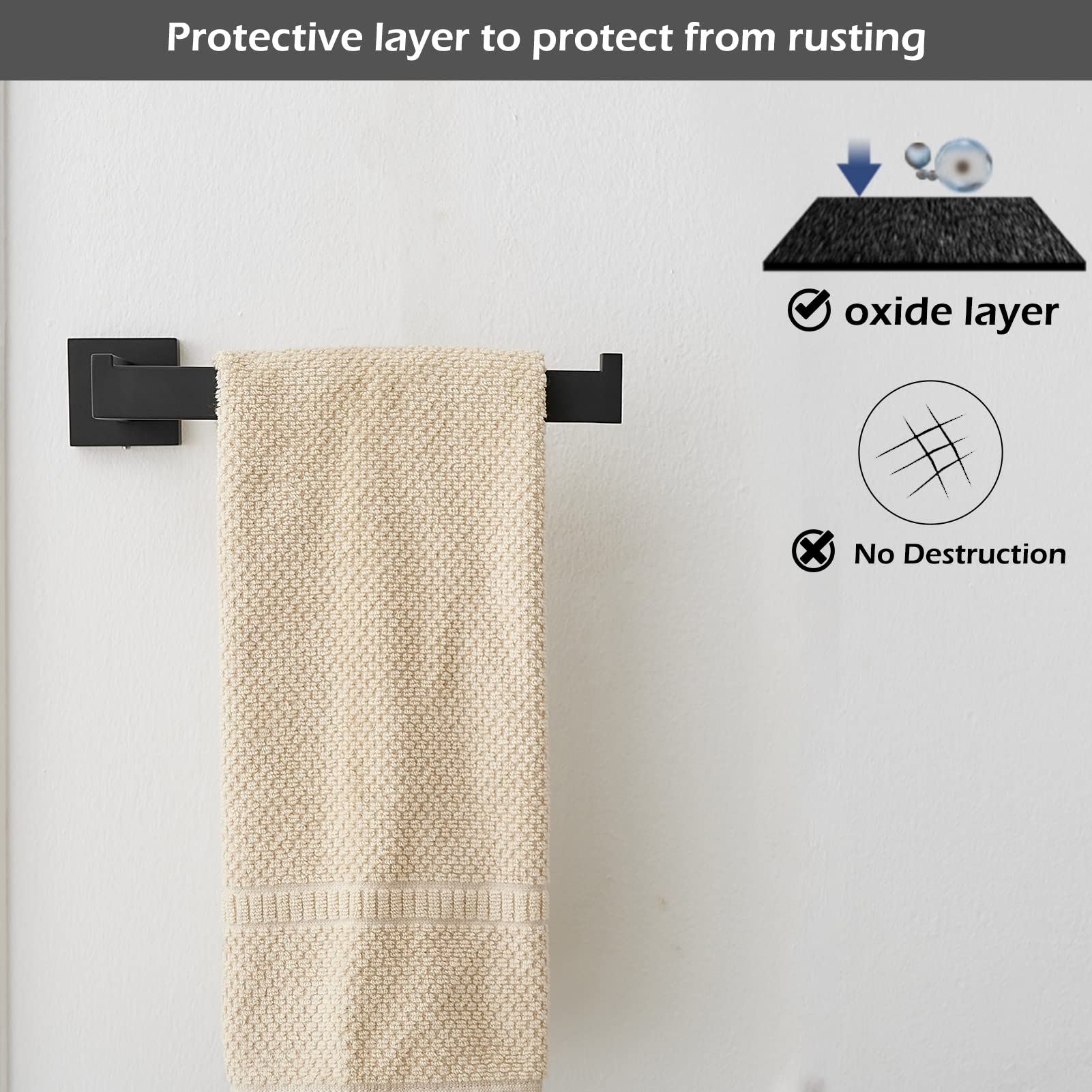 Modern Matte Black SUS 304 Stainless Steel Towel Bar - Sleek Hand Towel Holder for Bathroom & Kitchen - Perfect for Contemporary Home Decor