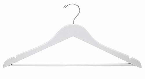 Petite Wooden White Suit Hanger with Bar - Space-Saving Closet Organizer for Coats, Dresses & Formal Wear