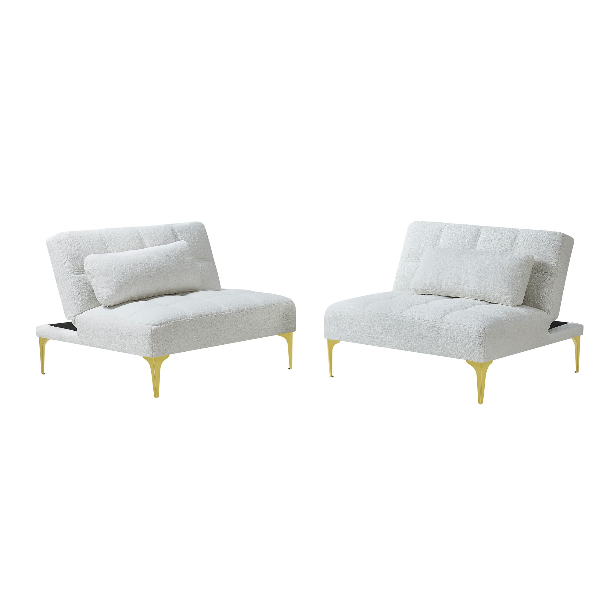 2-Piece Convertible Futon Sofa Bed - Sleeper Couch, Daybed & Loveseat with Gold Metal Legs | Folding Recliner Armless Sofa in Soft Teddy Fabric | Space-Saving Furniture for Small Apartments, Living Rooms & Offices | Perfect for Guest Beds, Lounging & Compact Spaces