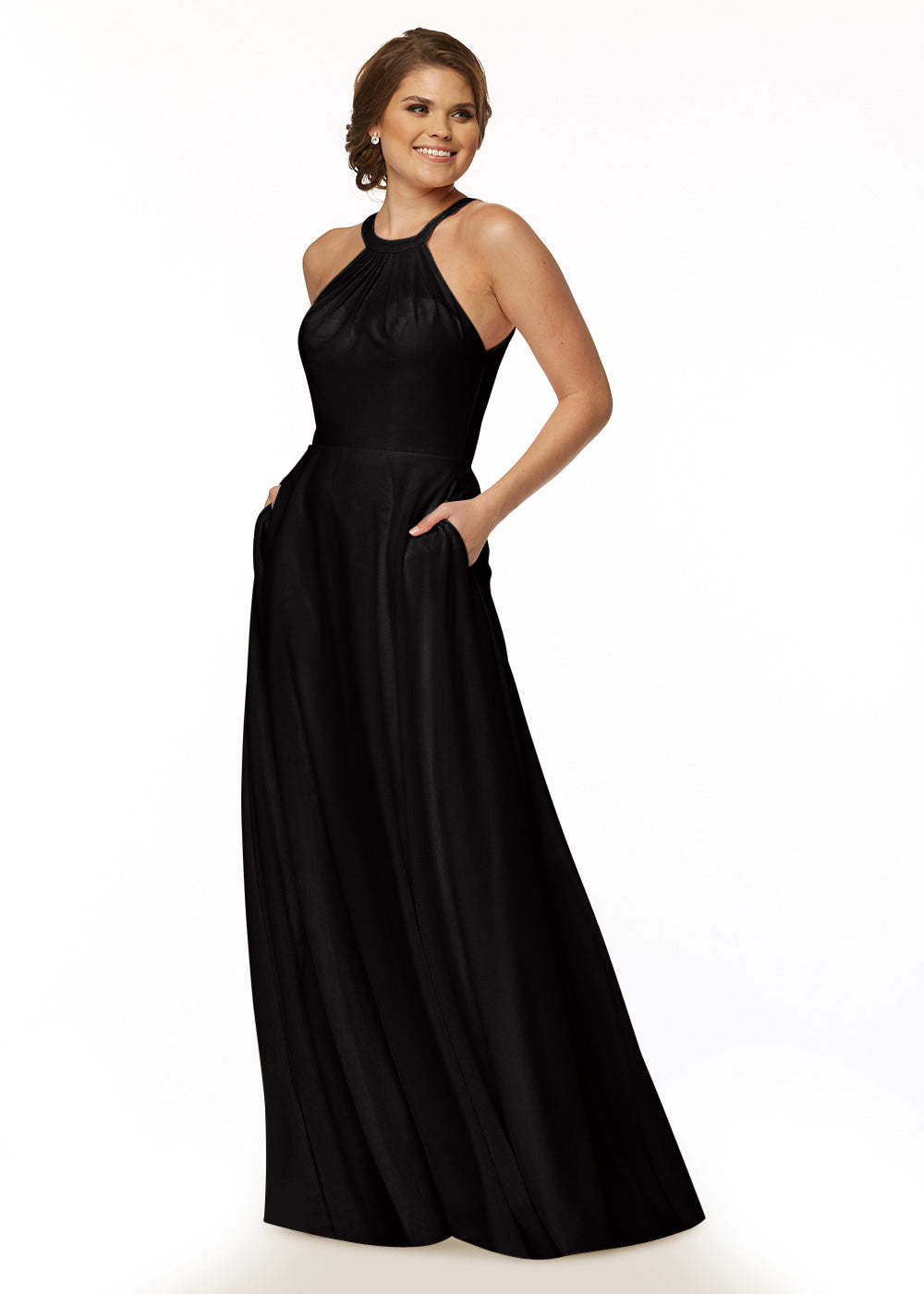 Elegant 83002 Stretch Chiffon A-Line Bridesmaid Dress with Adjustable Halter Neck - Perfect for Weddings, Formal Events & Special Occasions