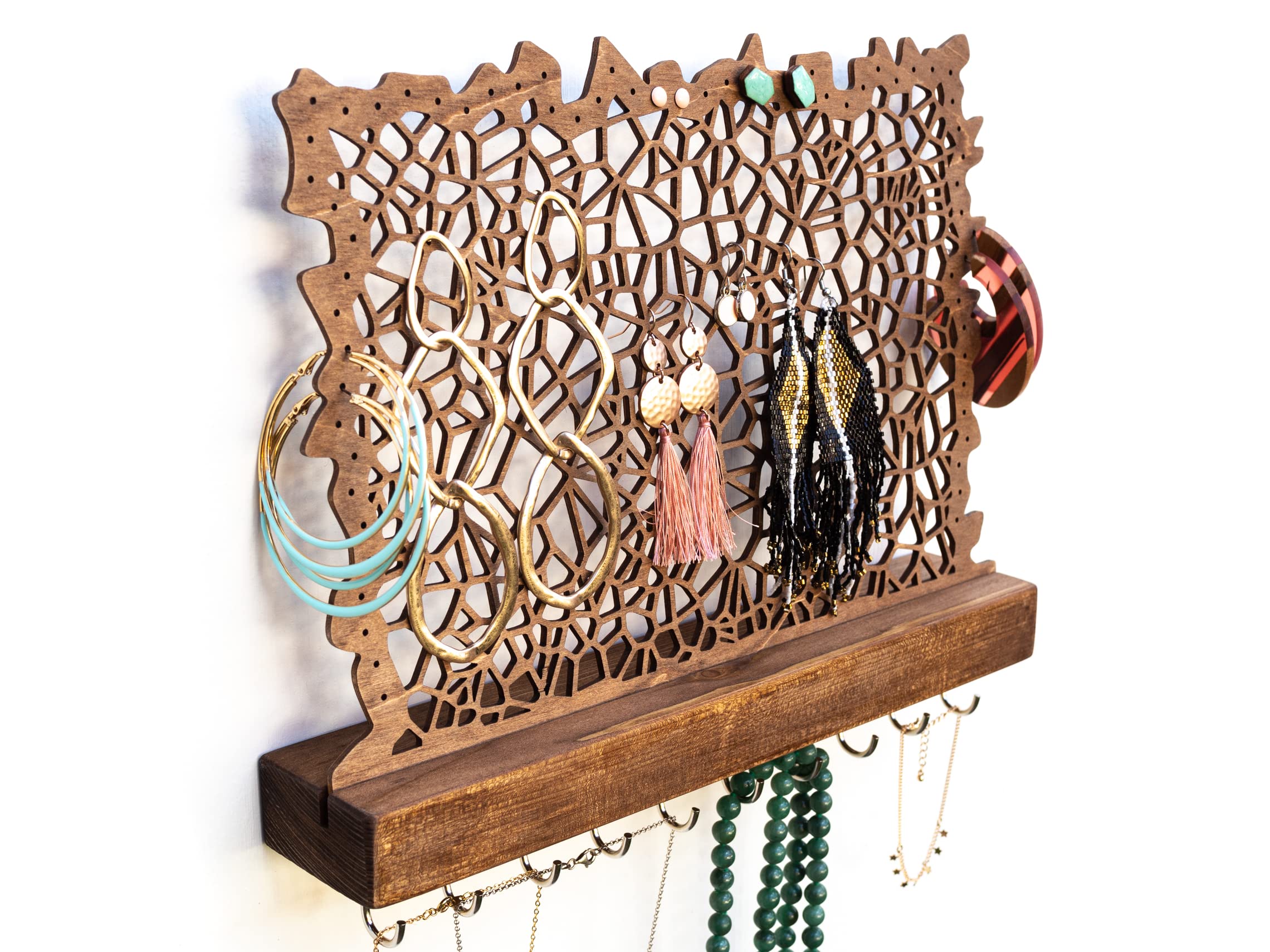 Wall Mounted Jewelry Organizer - Hanging Display Stand for Necklaces, Bracelets, Earrings & Studs - Perfect for Bedroom, Closet & Boutique Store Organization