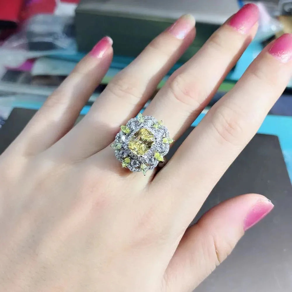 WUIHA 100% 925 Sterling Silver 2CT VVS Yellow Moissanite Engagement Ring - 3EX Cut Custom Wedding Jewelry for Proposals & Anniversaries