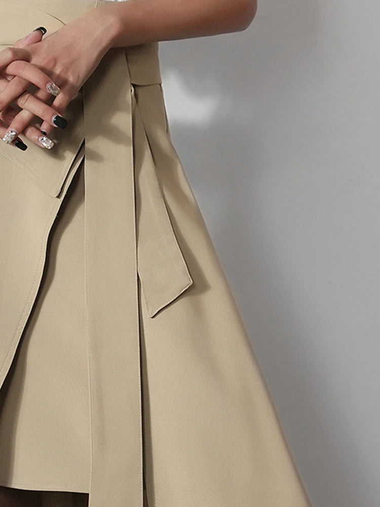 **Women's High Waist Asymmetrical Split Skirt - Solid Patchwork Design with Lace-Up Detail, Elegant A-Line Skirt for Casual & Party Wear**    **Use Case:** Perfect for date nights, parties, office wear, or casual outings—this stylish skirt adds a chic and feminine touch to any outfit.