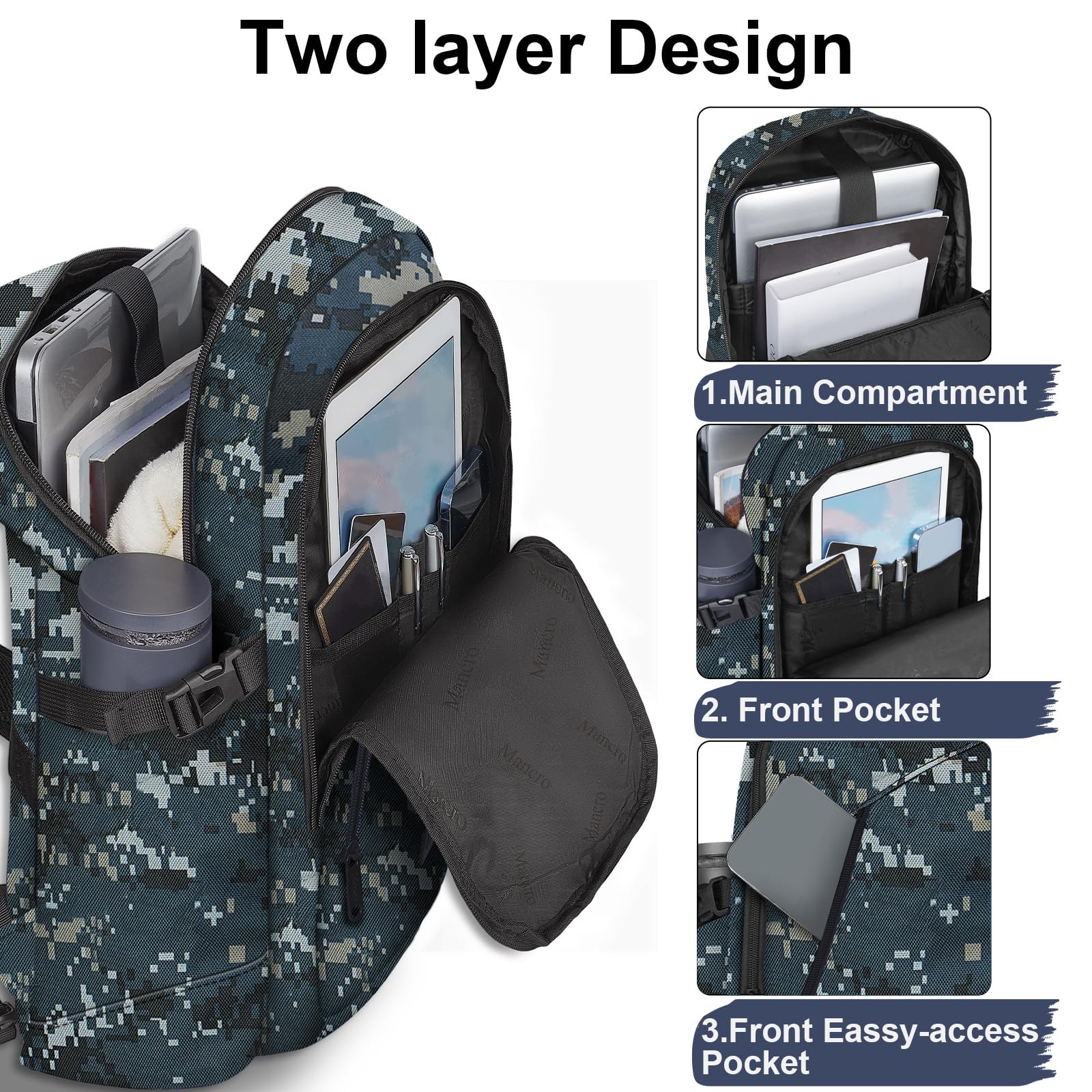 Mancro Camouflage Travel Laptop Backpack - Lightweight Anti-Theft USB Charging Laptop Bag with Lock for Men & Women - Fits 15.6 Inch Laptop & Computer - Perfect for Work, School, Travel & Outdoor Adventures