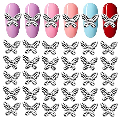 WOKOTO 50Pcs Silver 3D Butterfly Nail Charms - Metal Nail Studs for Acrylic Nails, Nail Art Designs & DIY Manicure - Perfect for Parties, Weddings, and Salon Use