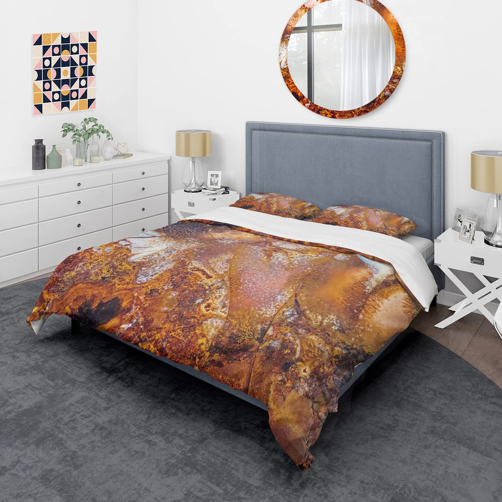 Brown Moss Agate Abstract Macro Modern Duvet Cover Set King Size - 3 Piece Contemporary Bedding Set for All Seasons | Perfect for Master Bedrooms, Guest Rooms & Luxury Hotel Decor