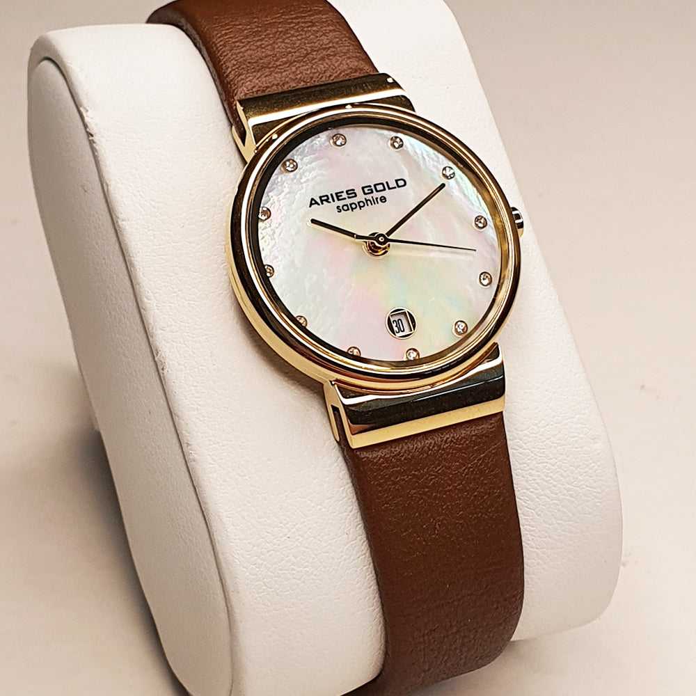 Aries Gold Enchant Camille Women's Watch - Luxury Stainless Steel Case with Mother of Pearl Dial - Perfect for Business, Party & Formal Occasions