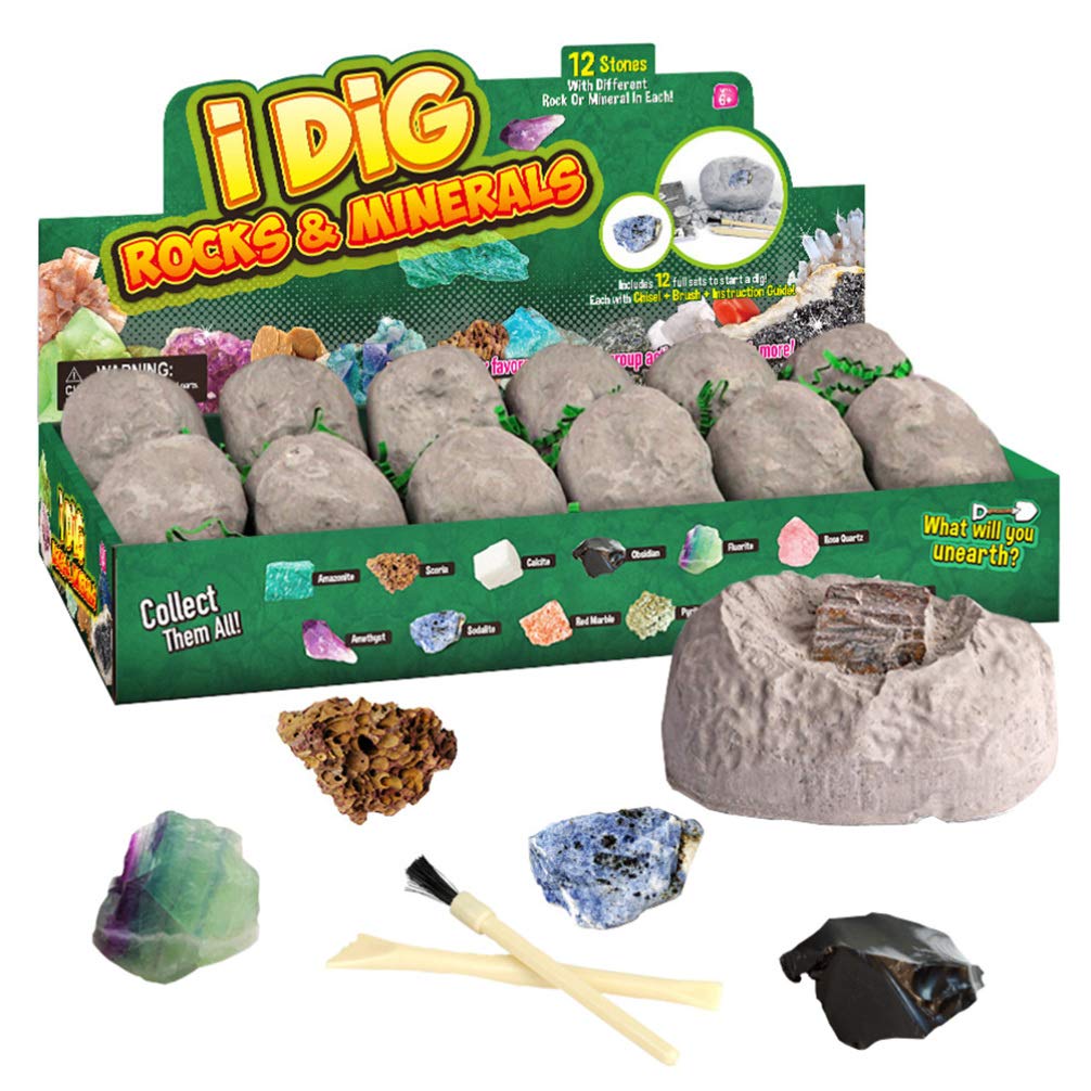 TOYANDONA Archaeology Dig Kit for Kids - 12 Natural Mineral Stone Specimens, Excavation Tools & Educational Science Toys - STEM Learning Activity for Children, Birthday Gift for Boys & Girls - Perfect for Classroom, Homeschooling & Outdoor Exploration