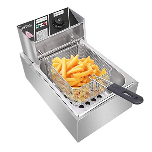 6.3QT/6L 2500W Commercial Electric Deep Fryer with Basket - Stainless Steel Large Tank Countertop Fryer for French Fries, Chicken Wings, Donuts - Perfect for Restaurants, Food Trucks & Home Kitchen Use