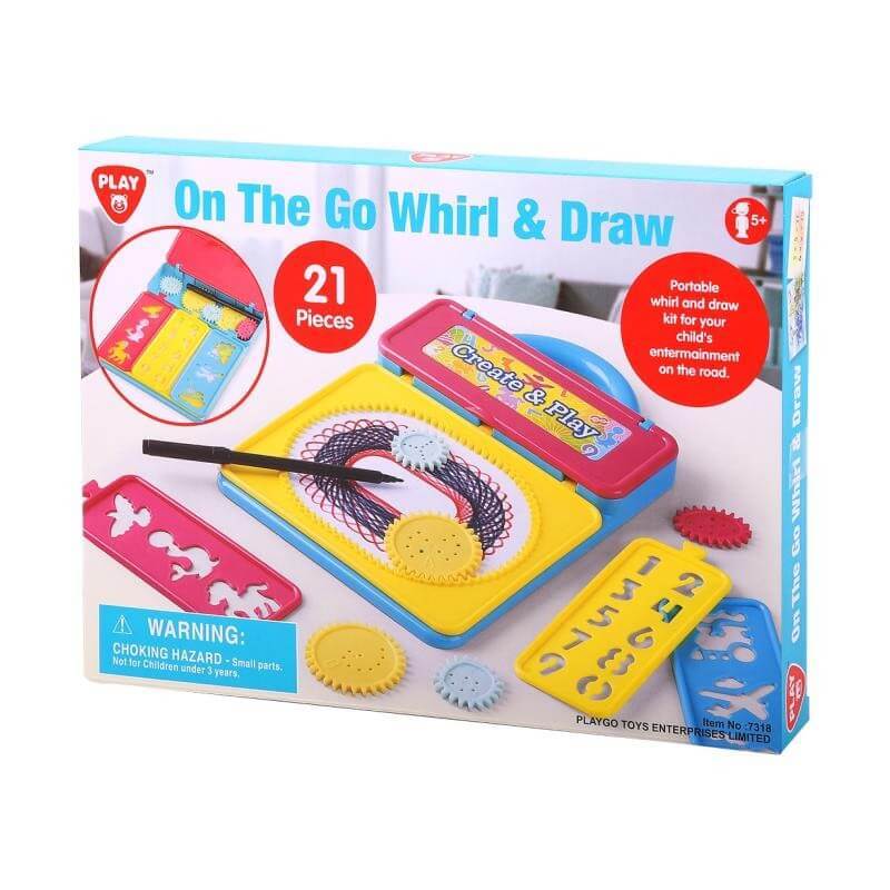 PlayGo Toys On the Go Whirl & Draw - Portable Spinning Art Toy for Kids, Creative Drawing & Painting Activity Set - Perfect for Travel, Road Trips, and Indoor Playtime