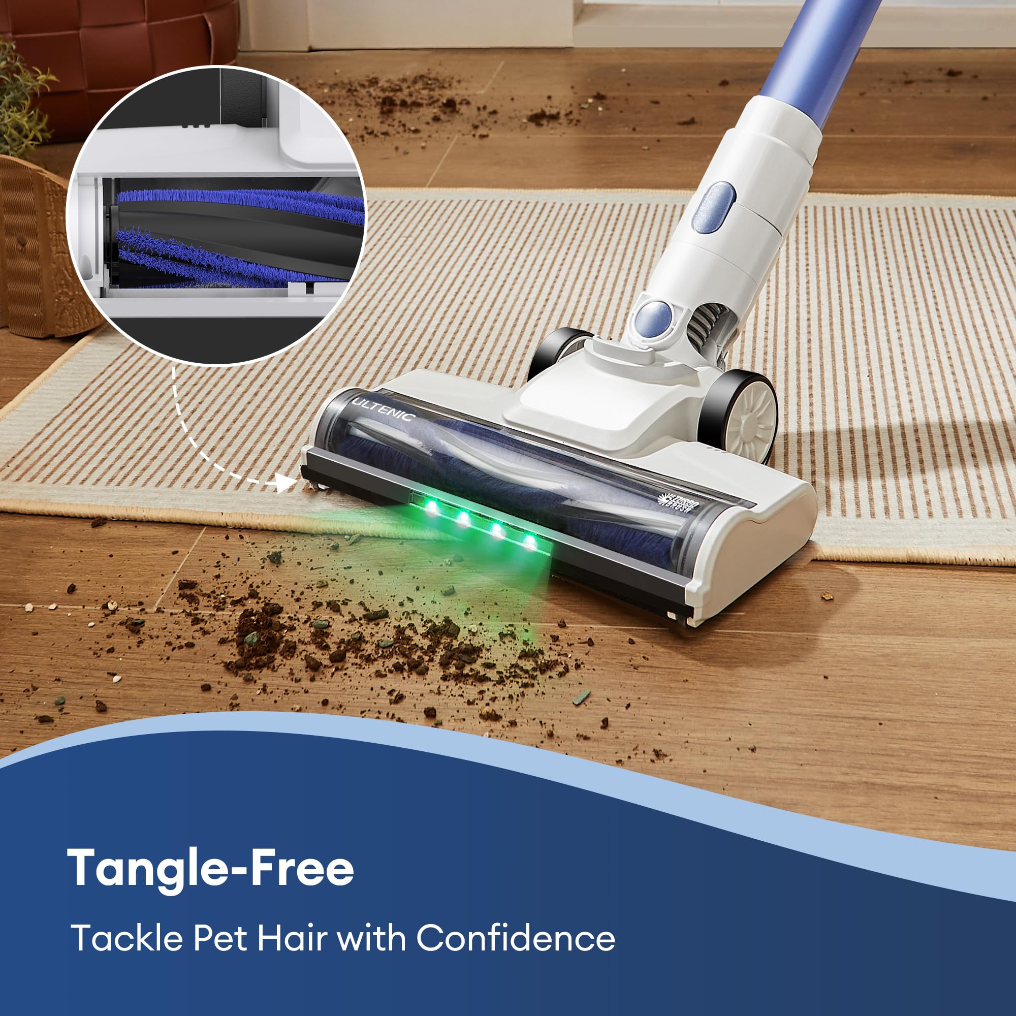 Ultenic U10 Ultra Cordless Stick Vacuum Cleaner - 450W Powerful Motor, 30KPa Strong Suction, 40min Runtime, Anti-Tangle Brush, 1L Large Dustbin - Lightweight Vacuum for Pet Hair, Hardwood Floors, Carpets - Perfect for Home Cleaning & Quick Pickups