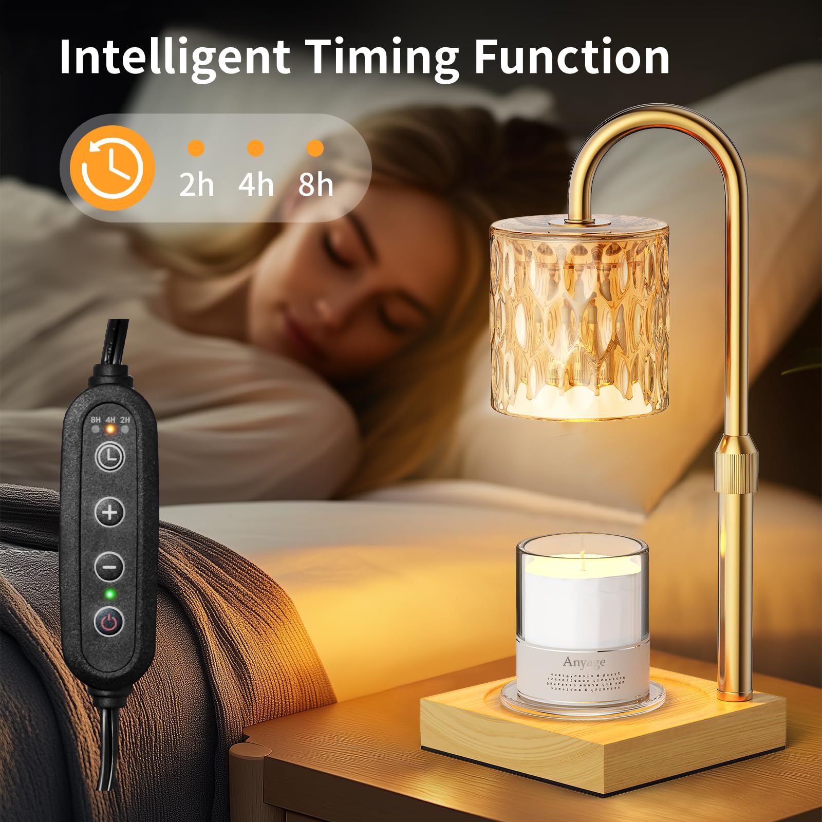 Aromatherapy Candle Warmer Lamp with Timer & Dimmer - Adjustable Height Home Decor Gift with 2 Amber Bulbs - Perfect for Living Room, Bedroom, and Housewarming Gifts