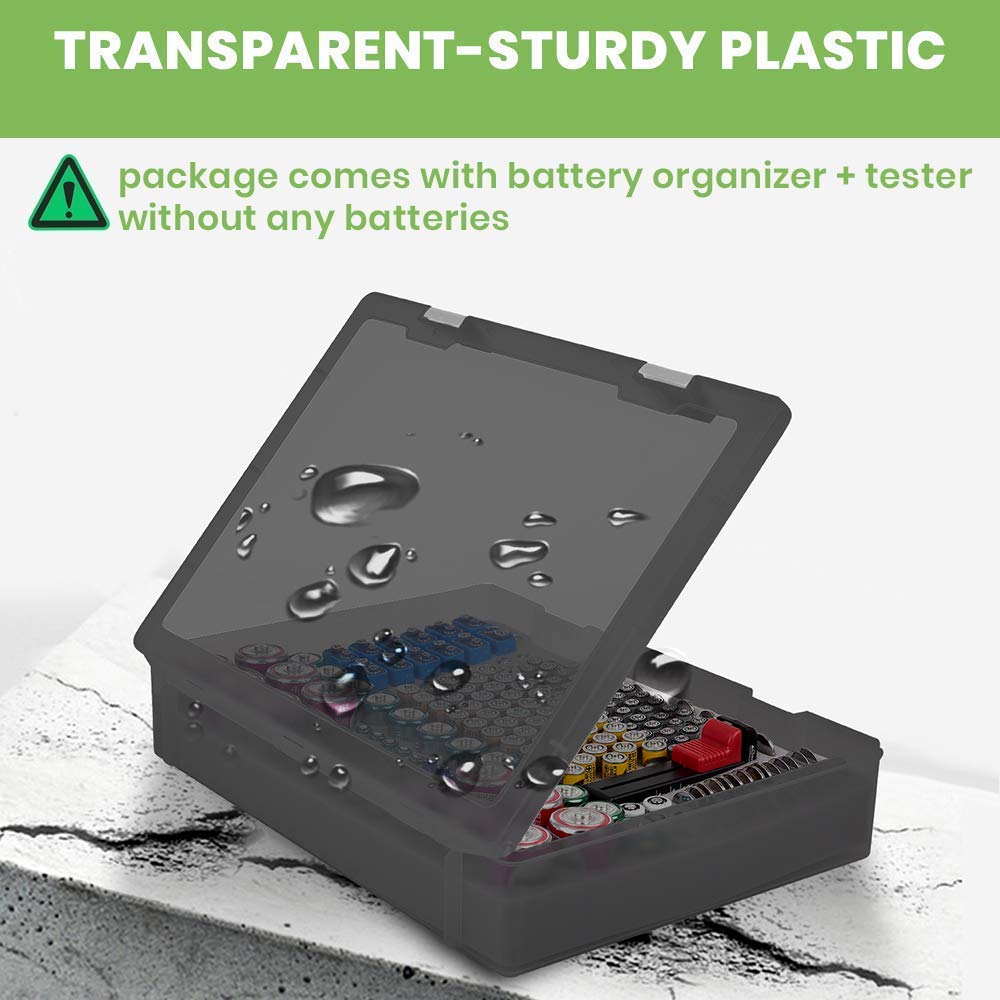 2-Pack Battery Organizer Storage Case with Built-in Tester - Holds 225 AA AAA C D 9V Batteries & 3V Lithium (CR2032, CR1632, CR2, LR44) - Perfect for Garage, Workshop & Home Organization