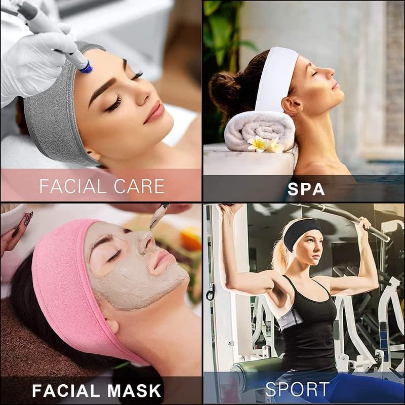 ZAUKY 5-Piece Adjustable Spa Facial Headbands for Women - Terry Cloth Makeup, Shower, Bath & Sports Head Wraps with Magic Tape (Multicolor) - Perfect for Skincare, Hair Washing, Yoga & Beauty Routines