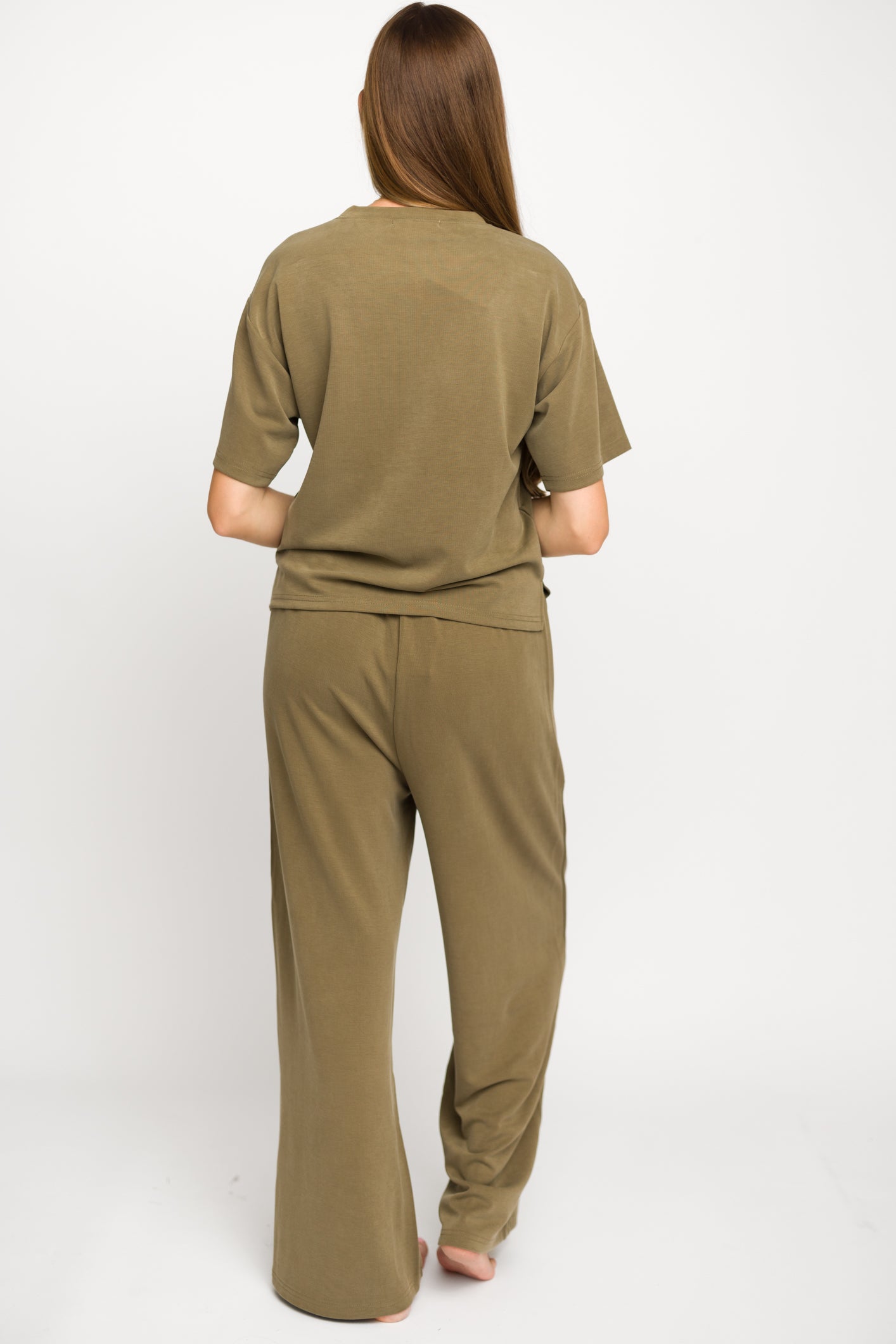 Macy Loose Fit T-Shirt & Wide Leg Pant Set - Women's Casual Sage Green Outfit for Lounge, Yoga & Everyday Wear