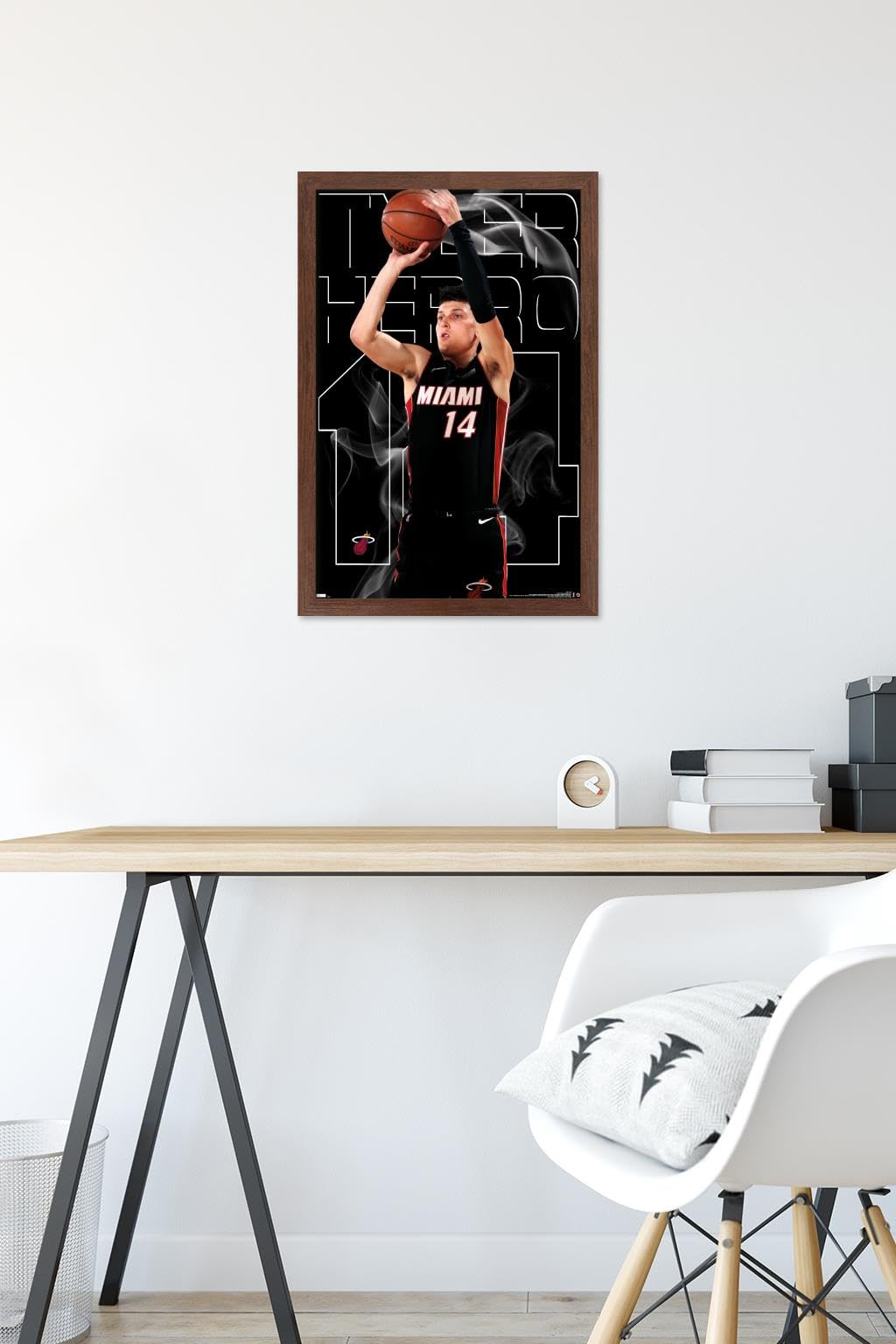 NBA Miami Heat Tyler Herro 20 Wall Poster - 22.4x14.7 Inches Mahogany Framed Basketball Decor for Home, Office & Game Room