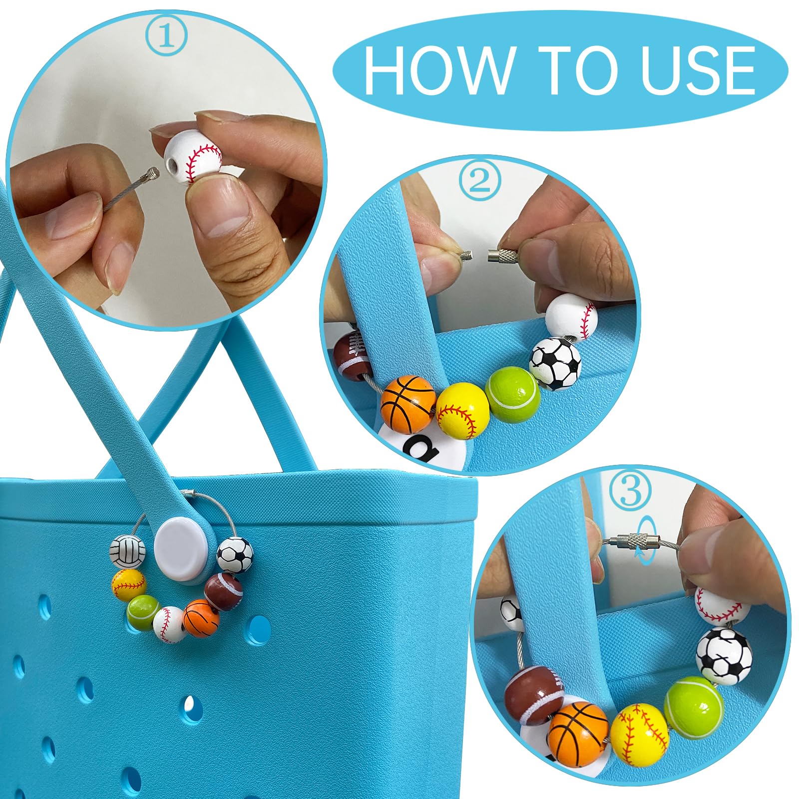 Stylish Wooden Beads & Sports Charms for Bogg Bags - Cute Bag Accessories for Simply Southern Totes & Beach Hole Handbags - Perfect for Beach Outings, Pool Parties & Summer Vacations