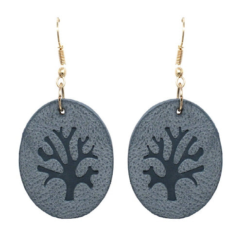 Blue Leather Tree of Life Earrings - Handmade Boho Jewelry for Women - Perfect for Festivals, Weddings & Everyday Wear