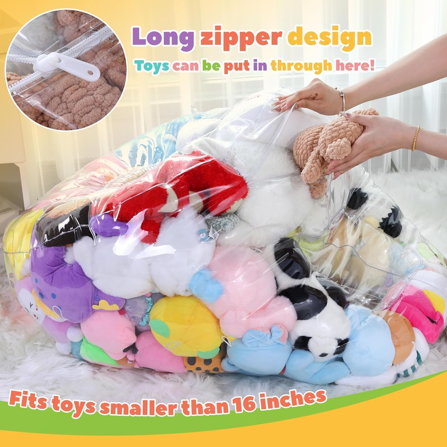 HOMBYS Clear Waterproof Bean Bag Chair Cover for Kids - Extra Large Stuffed Animal Storage Organizer with Zipper, Easy to Clean - Perfect for Playrooms, Bedrooms & Toy Organization