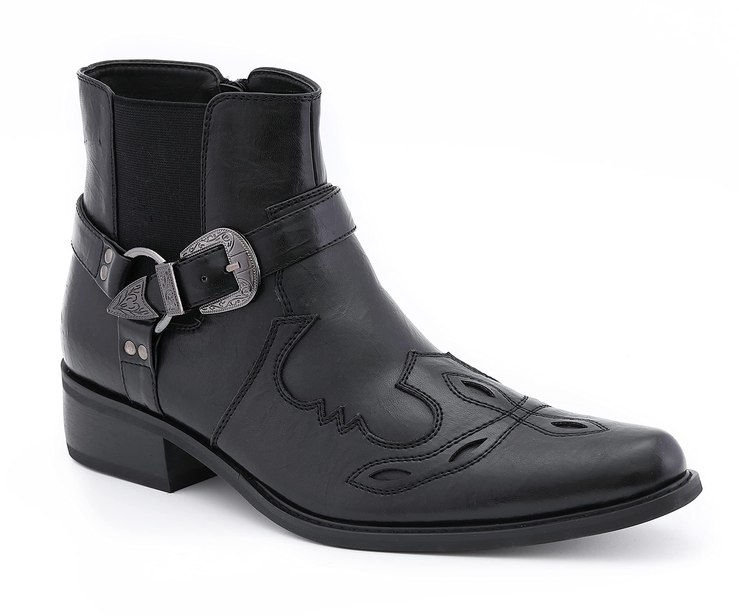 Amali Rancho Men's Western Cowboy Boots - Designer Wingtip High Rise Boots in Manmade Leather - Perfect for Rodeo, Country Dancing & Western Fashion