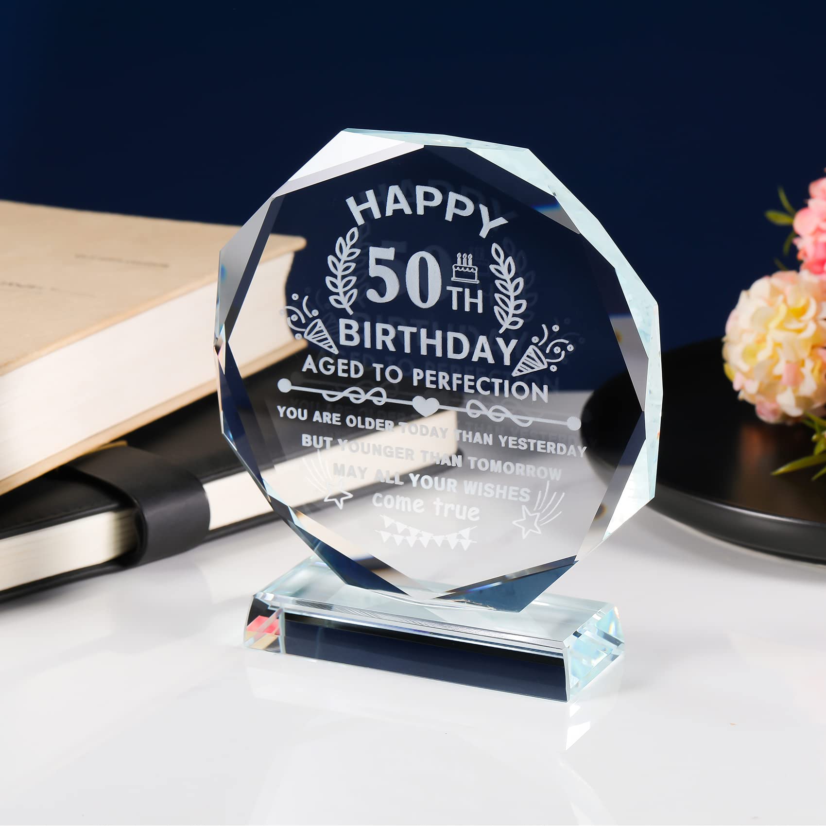 YWHL 50th Birthday Gifts for Women & Men - Unique Laser Engraved Glass Plaque Keepsake for Dad, Mom, Uncle, Aunt & Friends - Perfect 50 Years Old Milestone Gift for Home & Office Decor