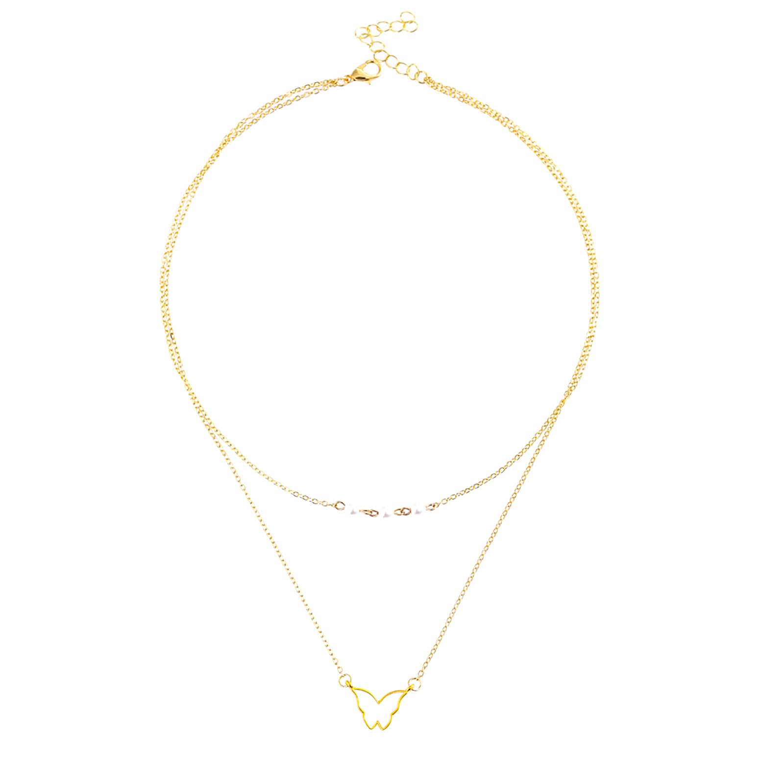 Double Layer Pearl Butterfly Necklace with Heart Pendant - Rose Gold Birthstone Jewelry for Women, Mom, Girlfriend & Wife | Perfect for Anniversary, Birthday & Romantic Gifts | Elegant Everyday Wear & Special Occasions