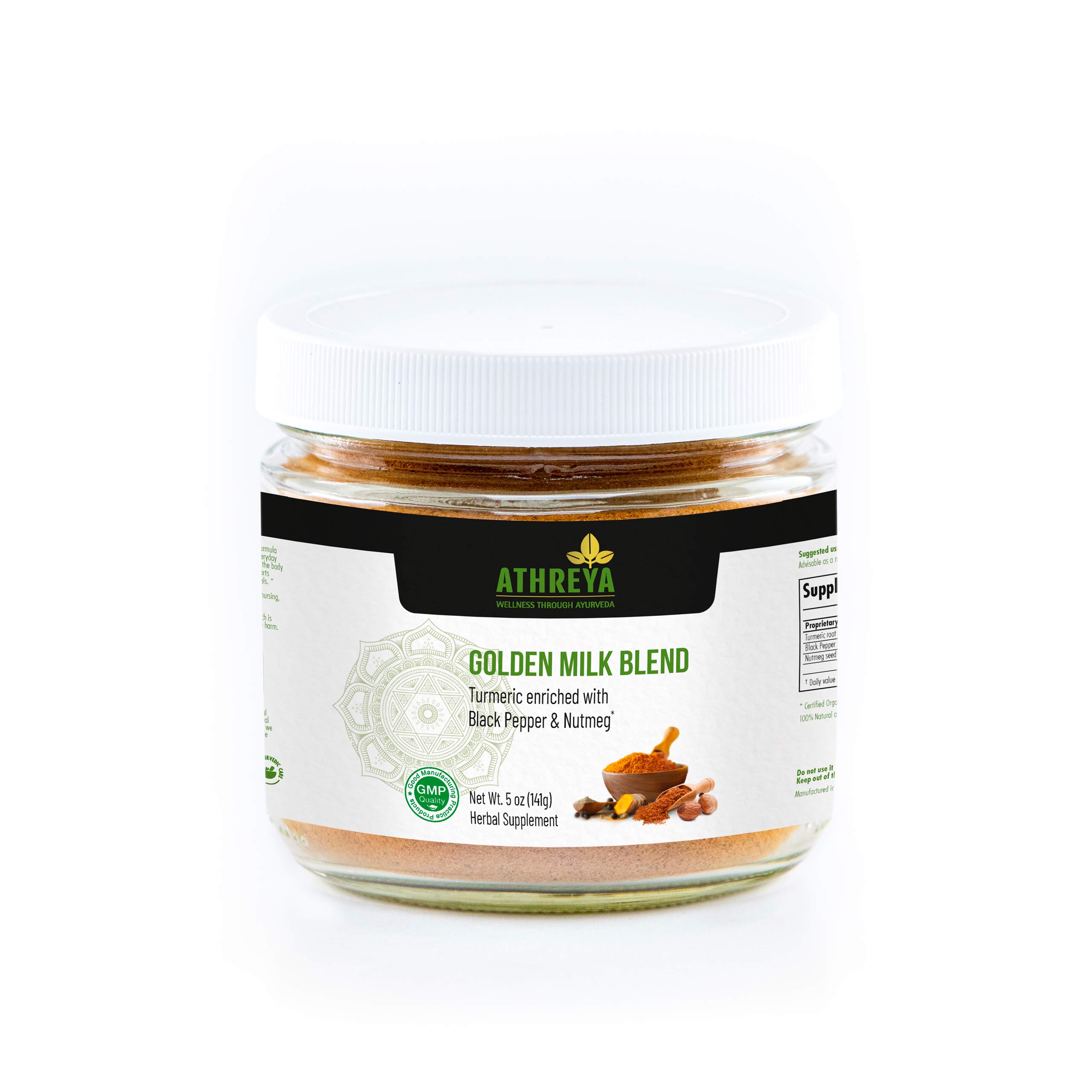 **Athreya Herbs Golden Milk Powder - 5 Oz | Ayurvedic Turmeric Blend with Nutmeg for Immune Support & Inflammation Relief | Vegan, Non-GMO, 30-Day Supply | Perfect for Warm Beverages, Smoothies & Wellness Rituals**