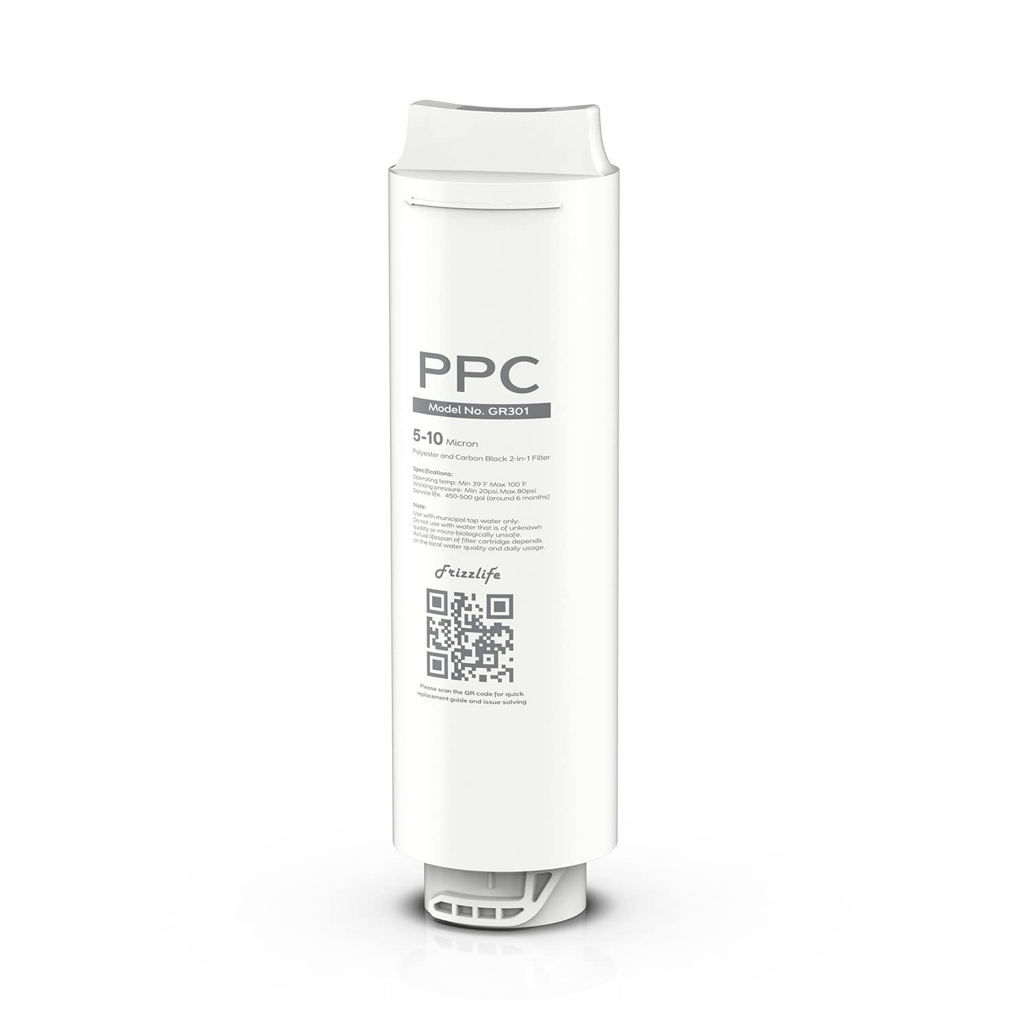 Frizzlife GR301 PPC Replacement Filter Cartridge for GX99 Ultra-Filtration Water Filter System – Compatible with Under Sink & Countertop Installation, Improves Taste & Reduces Contaminants