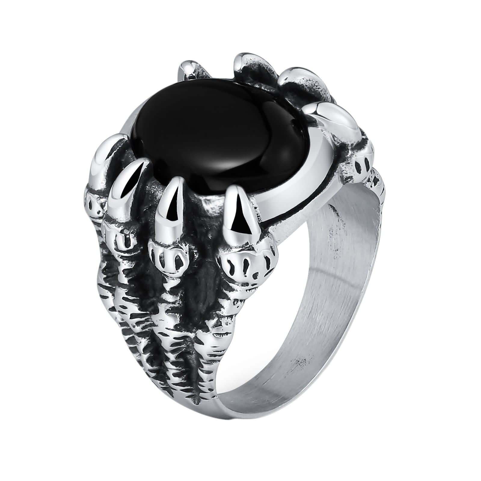 Gothic Dragon Claw Stainless Steel Men's Ring with Oval Stone - Red Gothic Jewelry for Men - Perfect for Halloween, Cosplay, and Dark Fashion Accessories